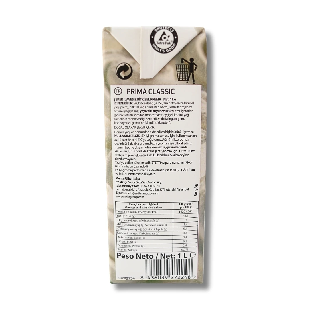 Prima Classic Şekersiz Bitkisel Sıvı Şanti 1 Kg
