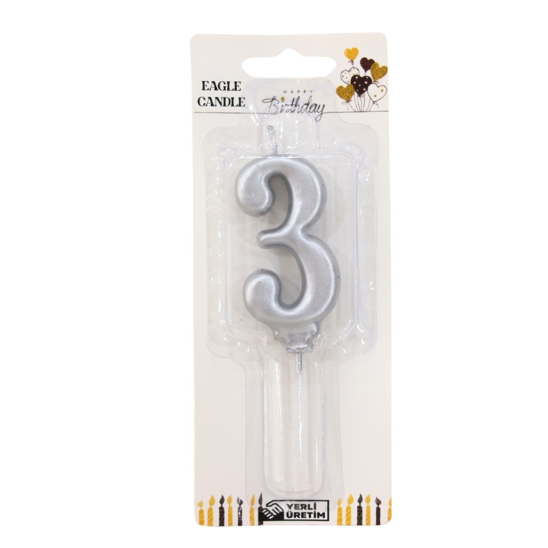 Rakam Mum Gümüş - 3 Rakamı