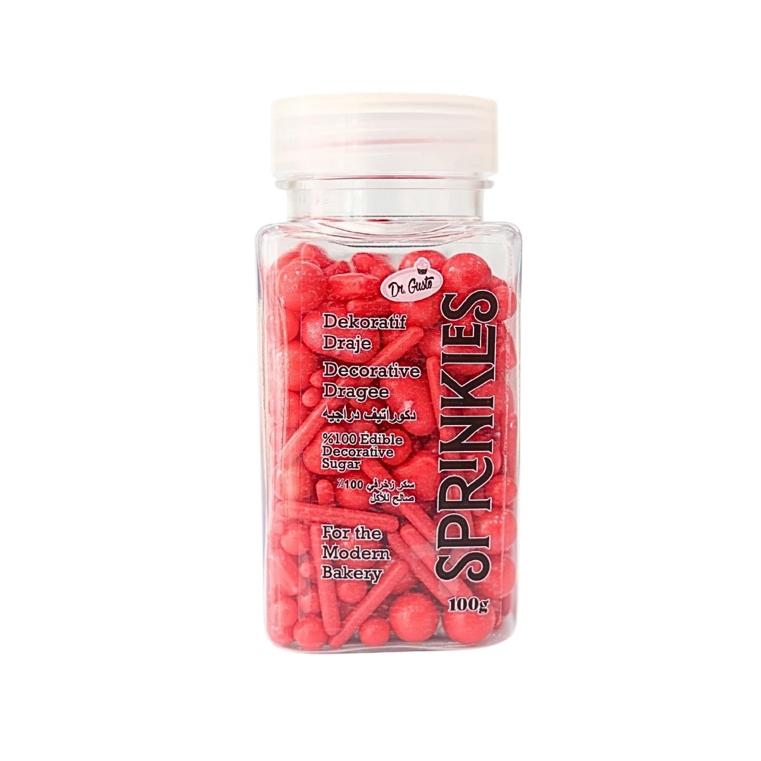 Dr Gusto Twinkles Sprinkles Süs Şekeri 100 gr - Kırmızı