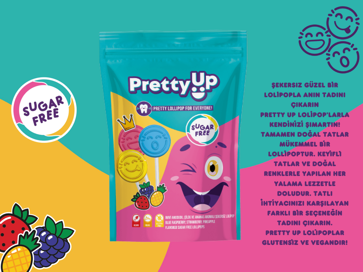 Pretty Up | Şekersiz Lolipop (Ananas, çilek, mavi ahududu aromaları) 5.5gx10 adet