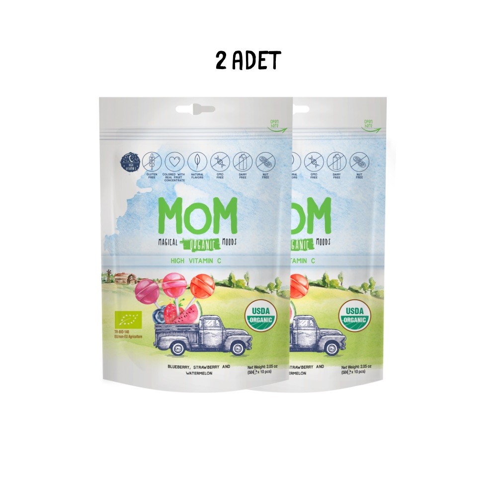 MOM Magical Organik Moods | Organik Lolipop (Çilek, karpuz, yaban mersini aromaları ve C vitamini) *2'li