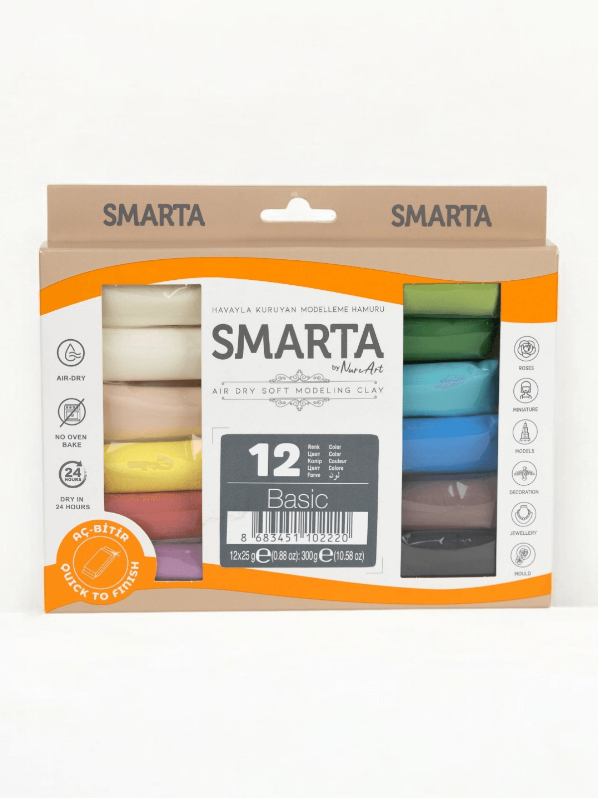 Smarta 12'li Hava ile Kuruyan Modelleme Hamuru Seti (25g x 12 adet)