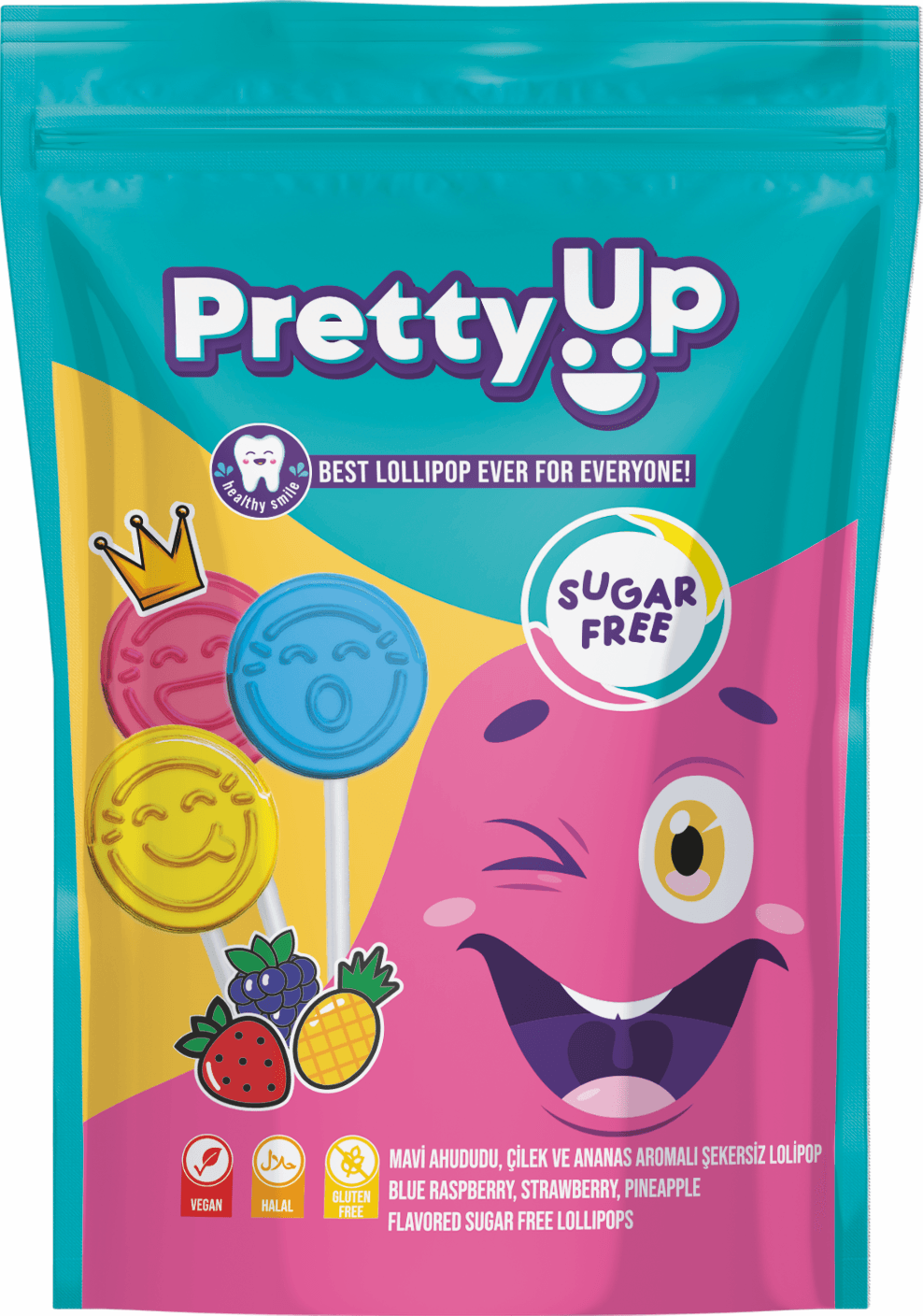 Pretty Up | Şekersiz Lolipop (Ananas, çilek, mavi ahududu aromaları) 5.5gx10 adet