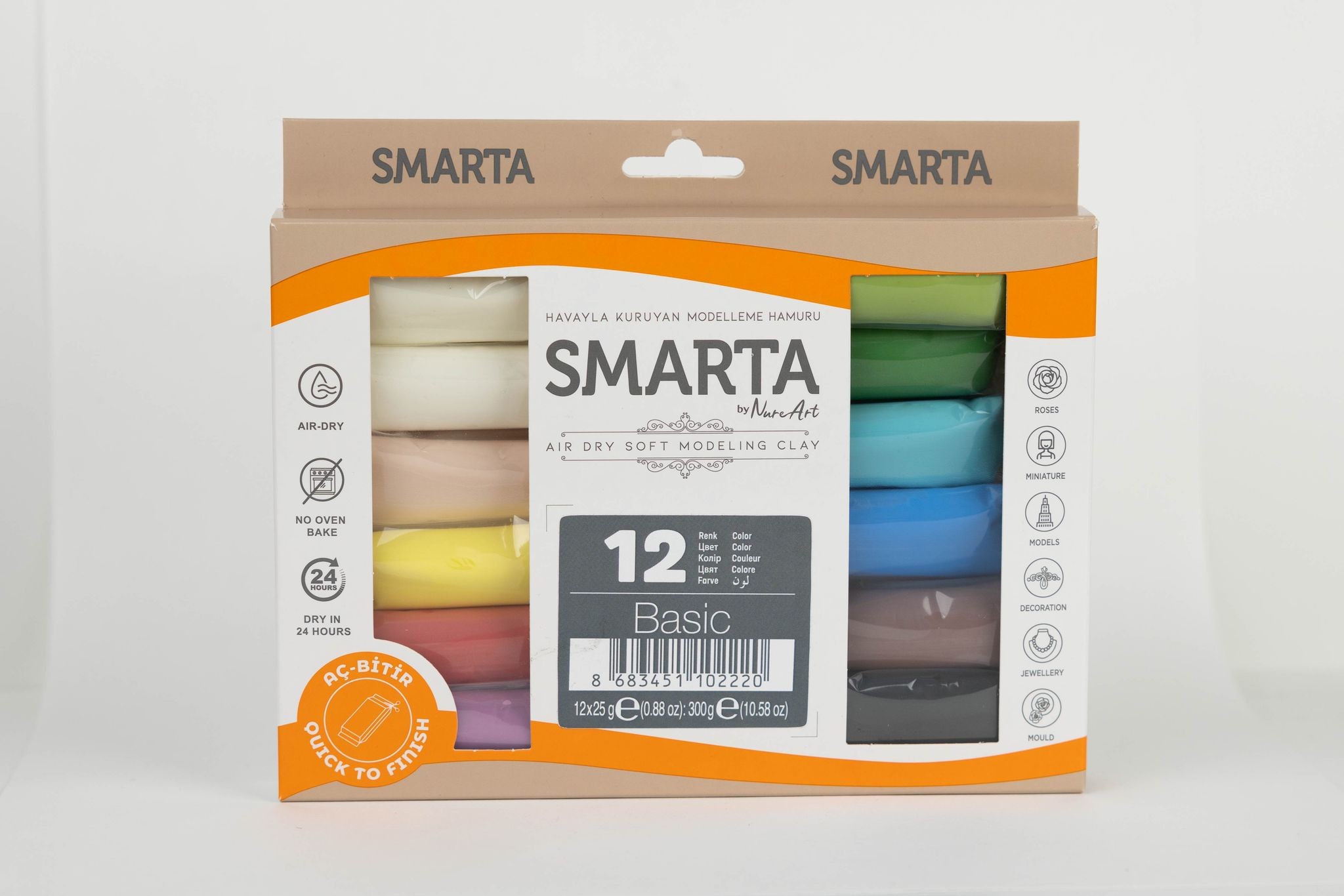 SMARTA 12'Lİ HAVA İLE KURUYAN MODELLEME SETİ (25G x 12 adet)