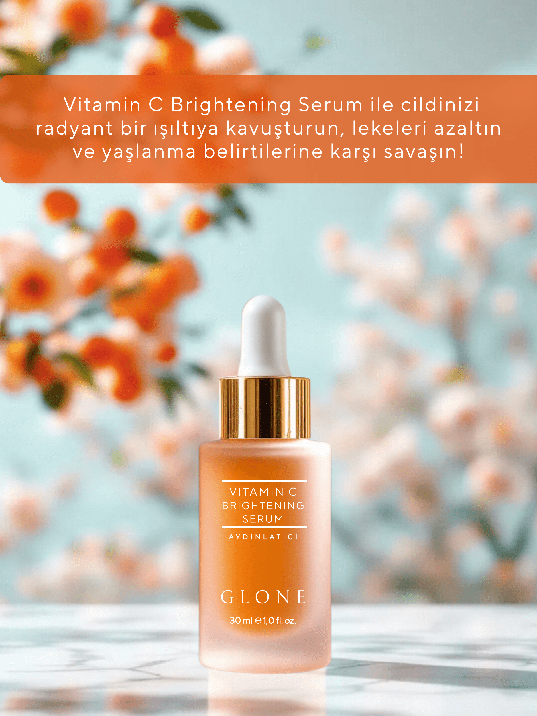 GLONE Vitamin C Aydınlatıcı Serum 30ml | Ethyl Ascorbic Acid, Hyaluronik Asit & Centella İçeren Cilt Aydınlatıcı Serum | Leke Karşıtı & Antioksidan Koruma