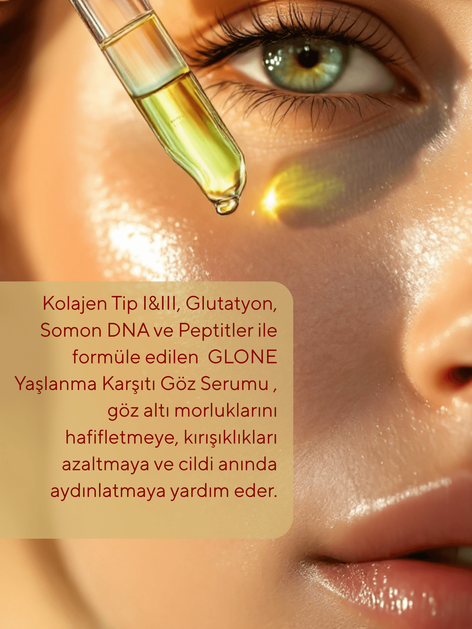 Yoğun Anti Aging Göz Serumu 30ml | Kollajen I+III & Glutatyon & Somon DNA İle Anında Etki 