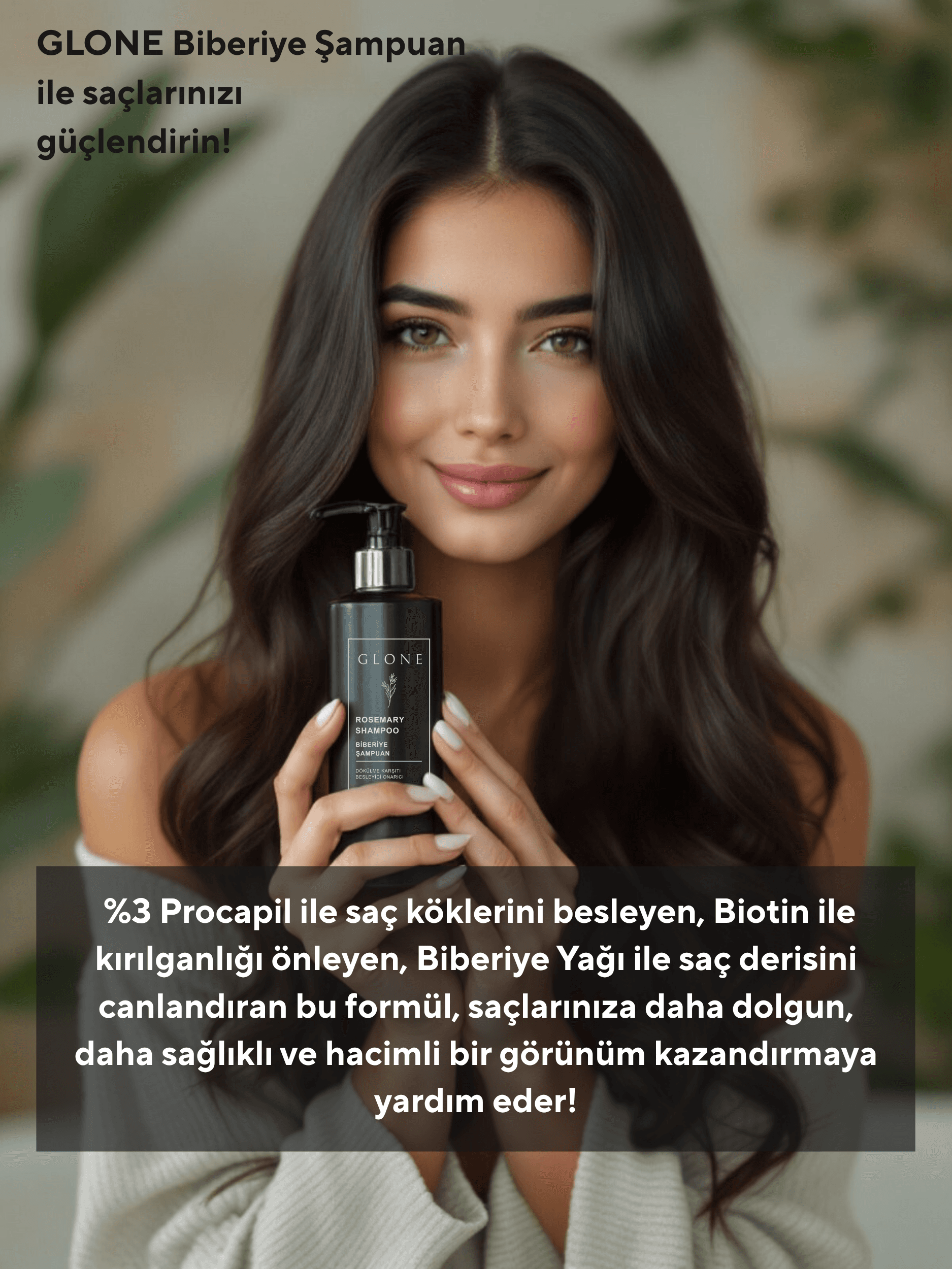 GLONE Biberiye Şampuan 250ml | %3 Procapil + Biotin İçeren Saç Dökülmesi Karşıtı & Güçlendirici Şampuan | Bitkisel Formül ile Saç Uzatma ve Nem Dengesi