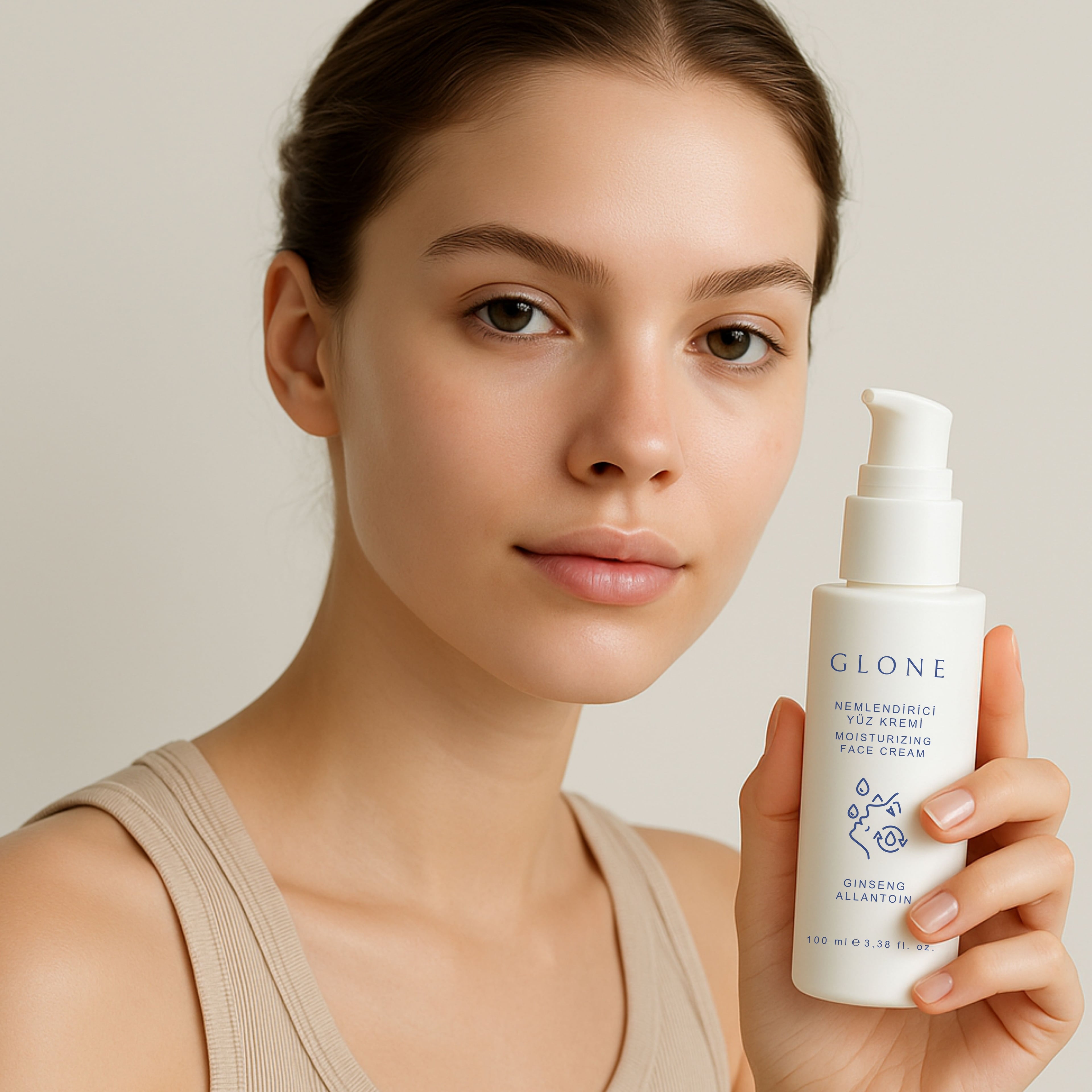 GLONE Nemlendirici Yüz Kremi 100ml | Ginseng, Allantoin & Hyaluronik Asit İçeren Yoğun Nemlendirici | Tüm Cilt Tipleri İçin Onarıcı Bakım