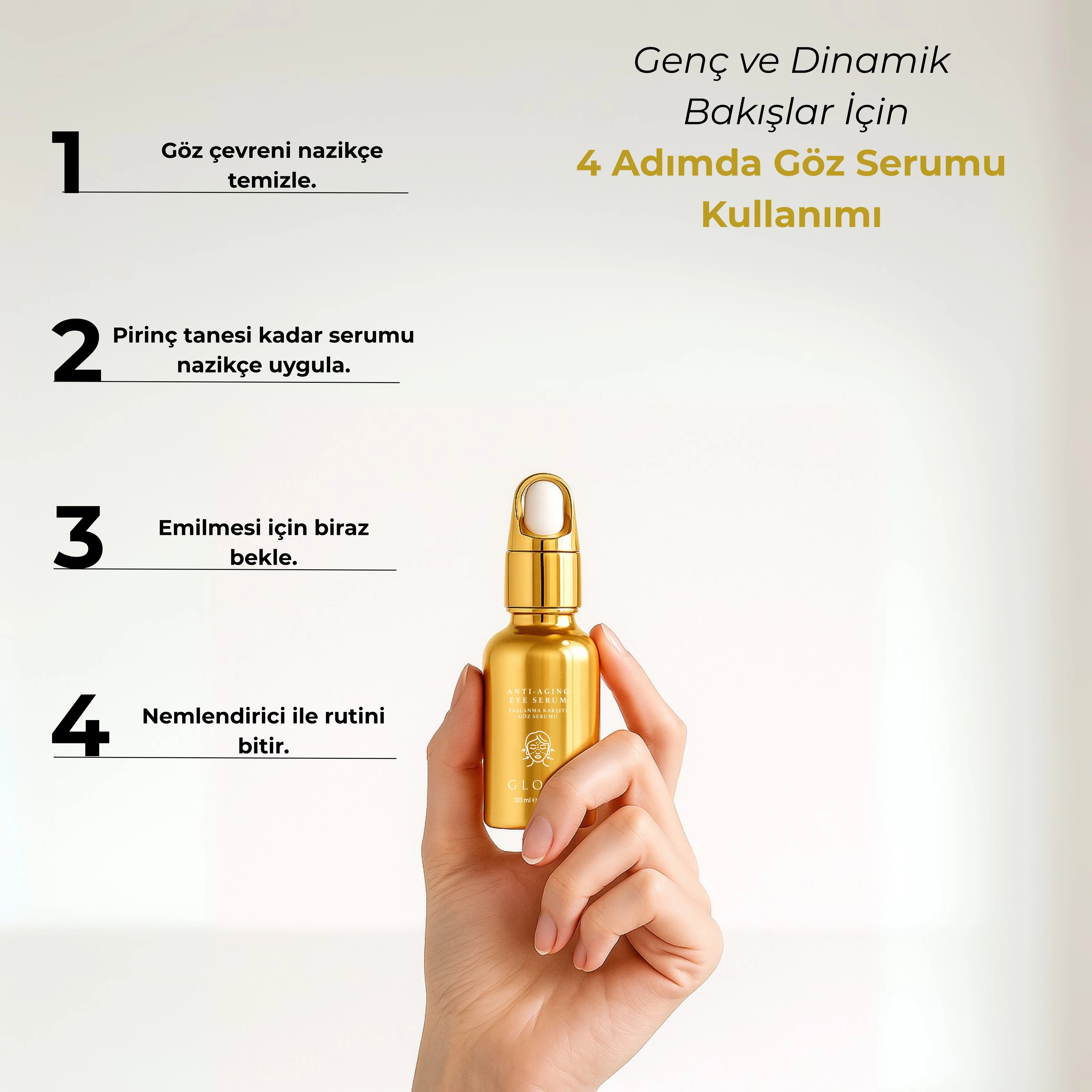 Yoğun Anti Aging Göz Serumu 30ml | Kollajen I+III & Glutatyon & Somon DNA İle Anında Etki 