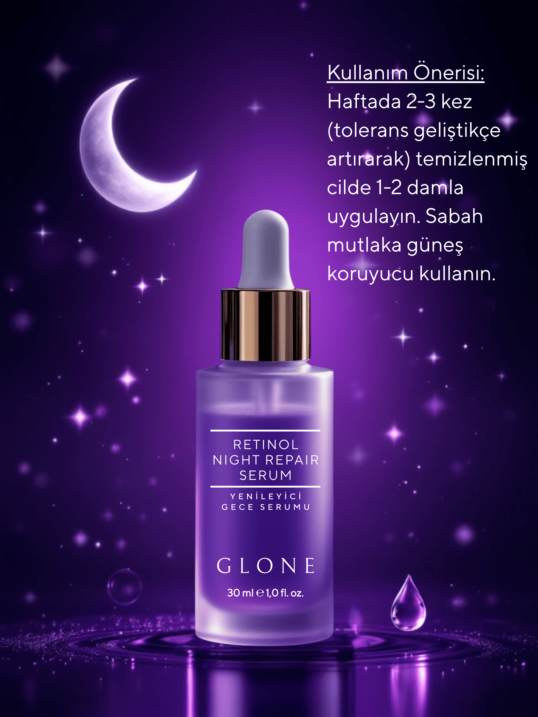 GLONE Retinol Yenileyici Gece Serumu 30ml | Retinol, Niacinamide & Hyaluronik Asit İçeren Anti-Aging Serum | Kırışıklık Karşıtı ve Nem Dengesi