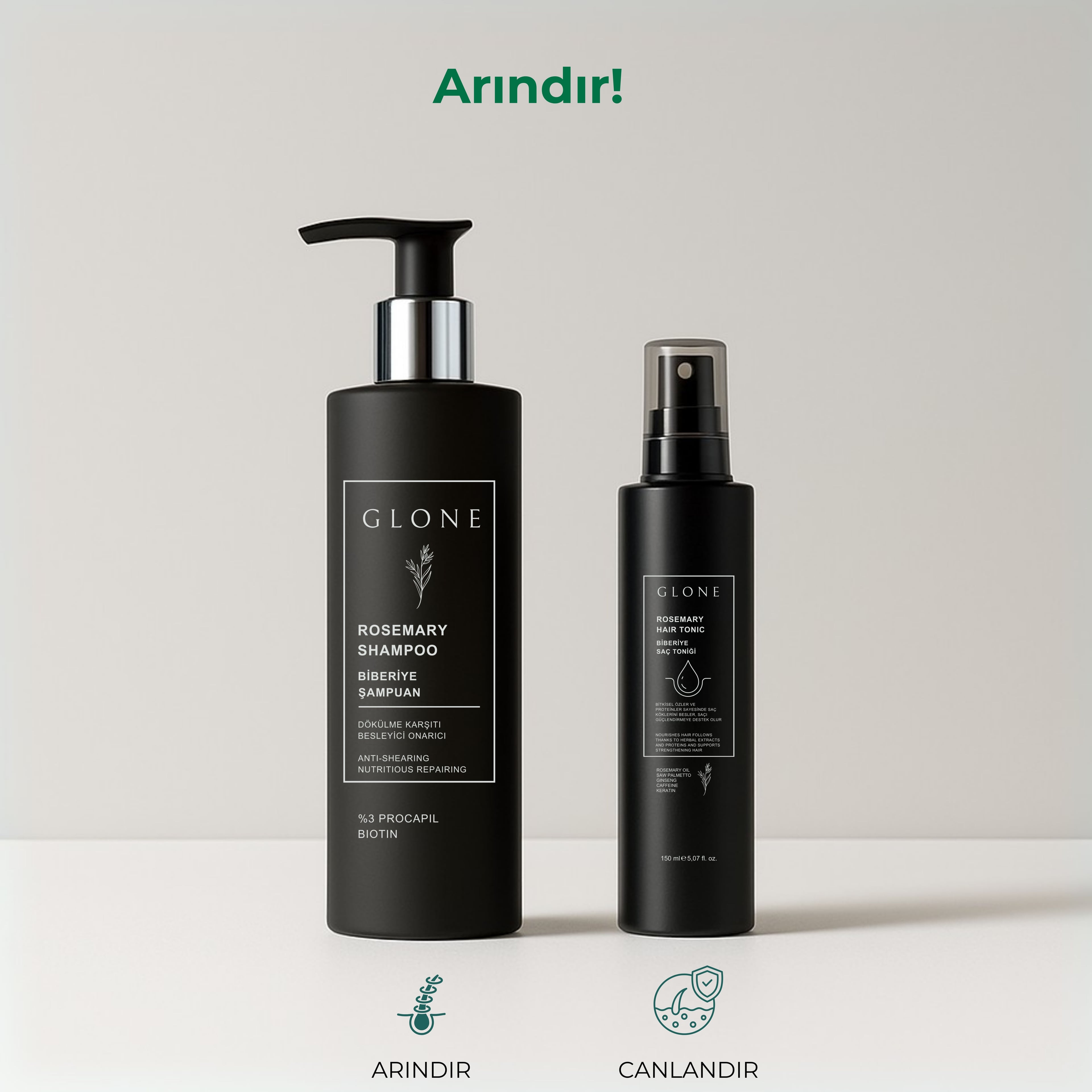GLONE Biberiye Şampuan 250ml | %3 Procapil + Biotin İçeren Saç Dökülmesi Karşıtı & Güçlendirici Şampuan | Bitkisel Formül ile Saç Uzatma ve Nem Dengesi