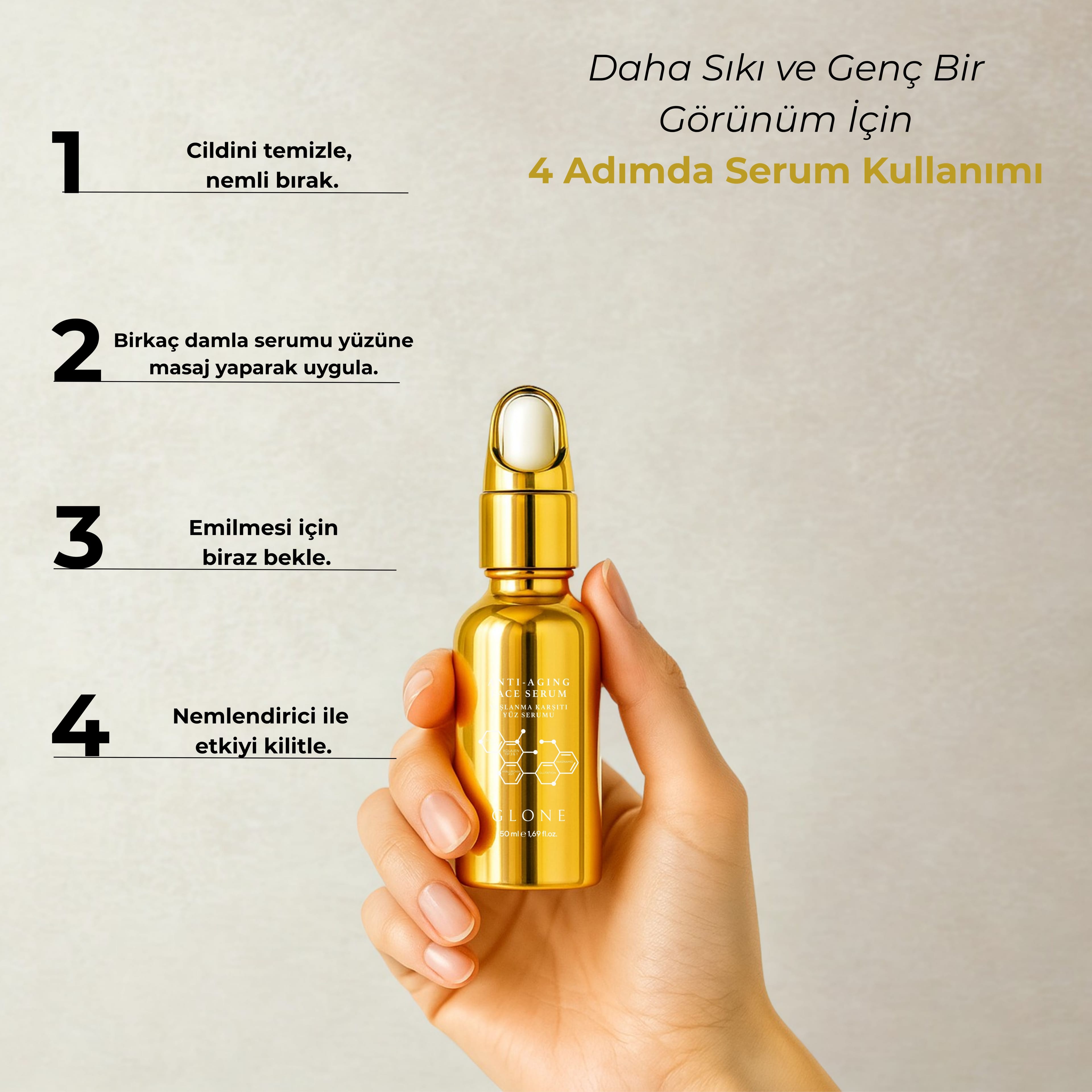 Anti Aging Yüz Serumu 50 ml | Kol I&III+Glutatyon+Somon DNA - Niasinamid+HA ile Kırışık/Leke Karşıtı