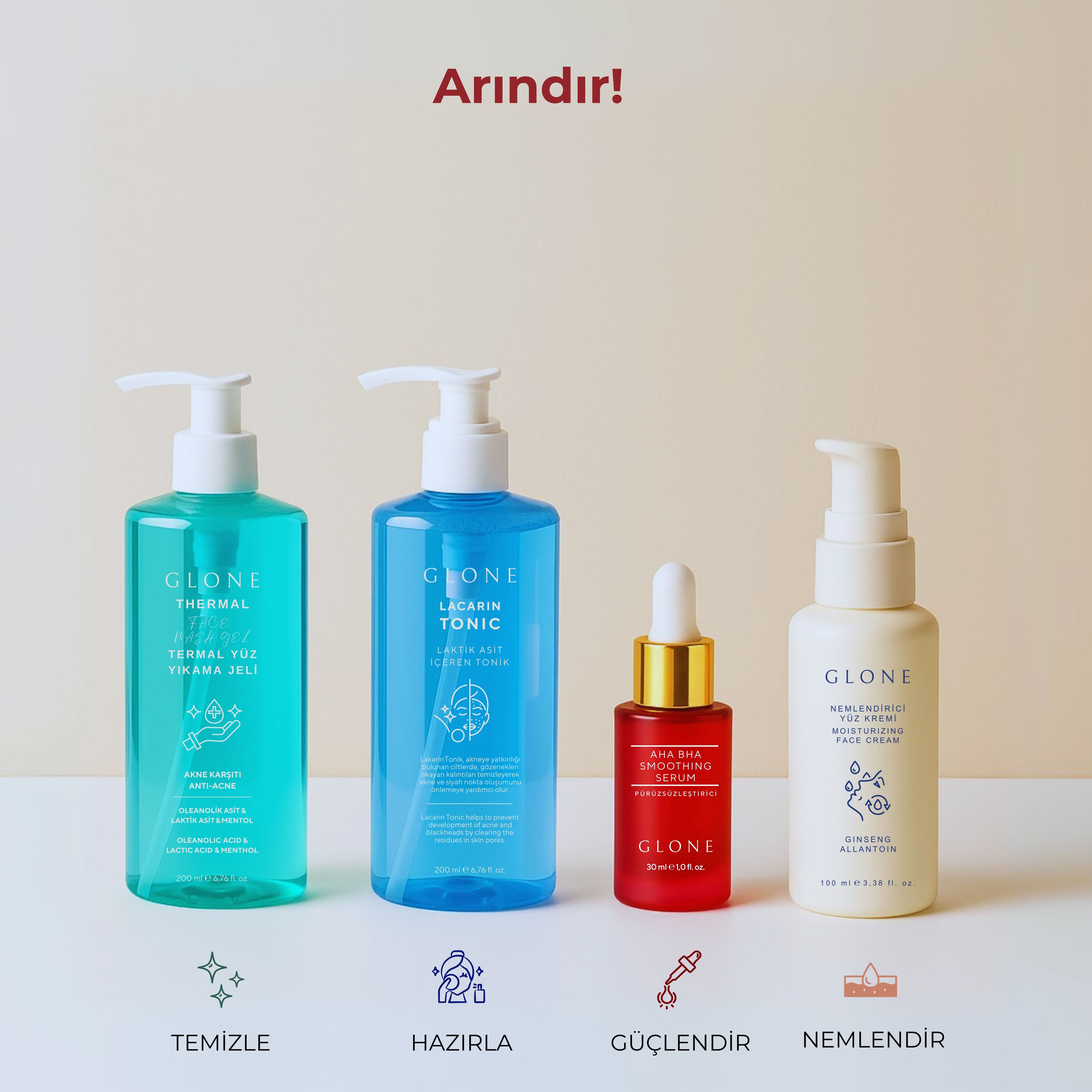 GLONE AHA BHA Pürüzsüzleştirici Serum 30ml | Hyaluronik Asit, Glycolic Acid & Centella Asiatica İçeren Peeling Serum | Cilt Yenileme ve Parlaklık