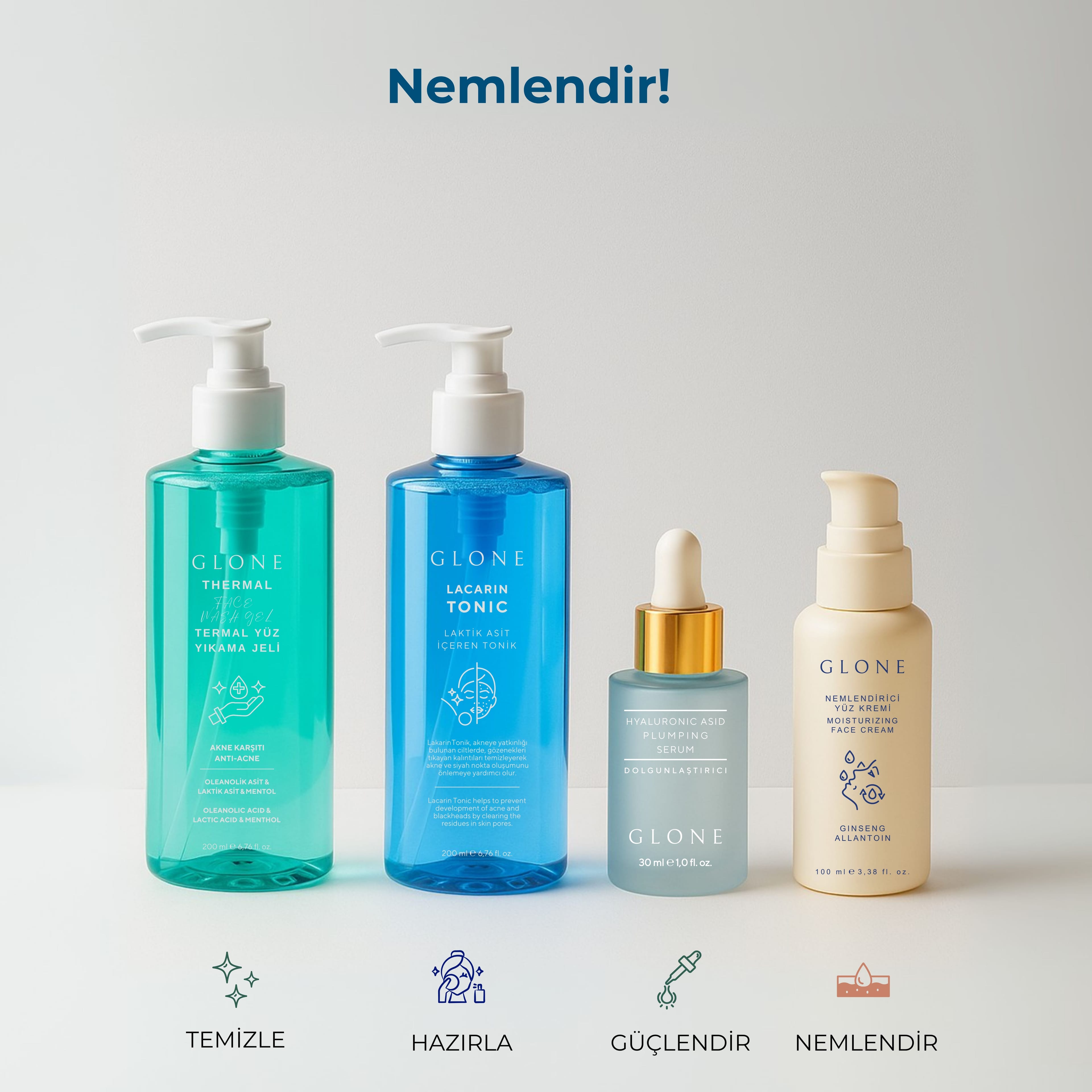 GLONE Hyaluronik Asit Dolgunlaştırıcı Serum 30ml | Collagen, Niacinamide & Panthenol İçeren Yoğun Nem ve Dolgunluk Serumu | Cilt Sıkılaştırma ve Işıltı