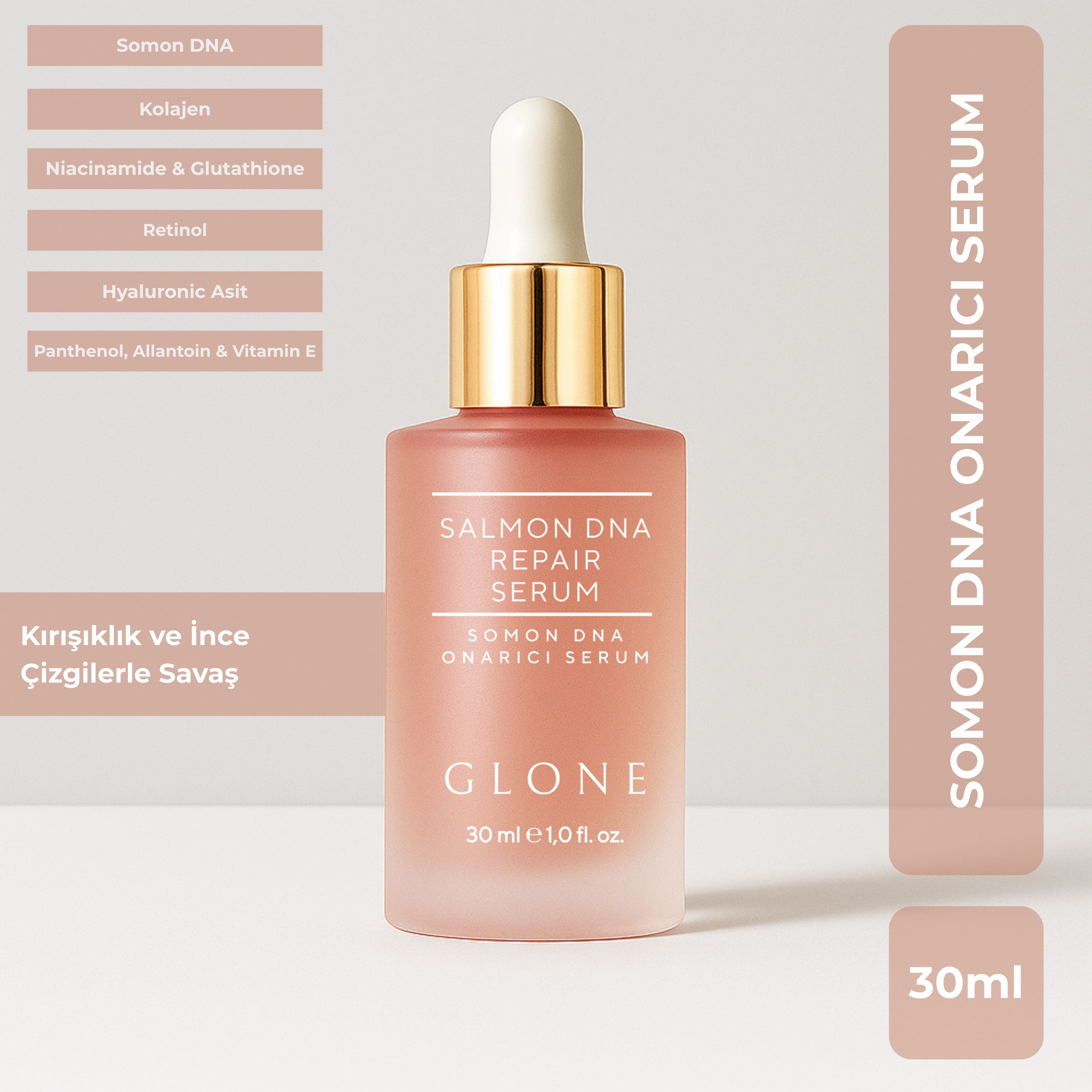 GLONE Somon DNA Onarıcı Serum 30ml | Somon DNA, Collagen & Hyaluronik Asit İçeren Anti-Aging Serum | Kırışıklık Onarımı ve Cilt Yenileme