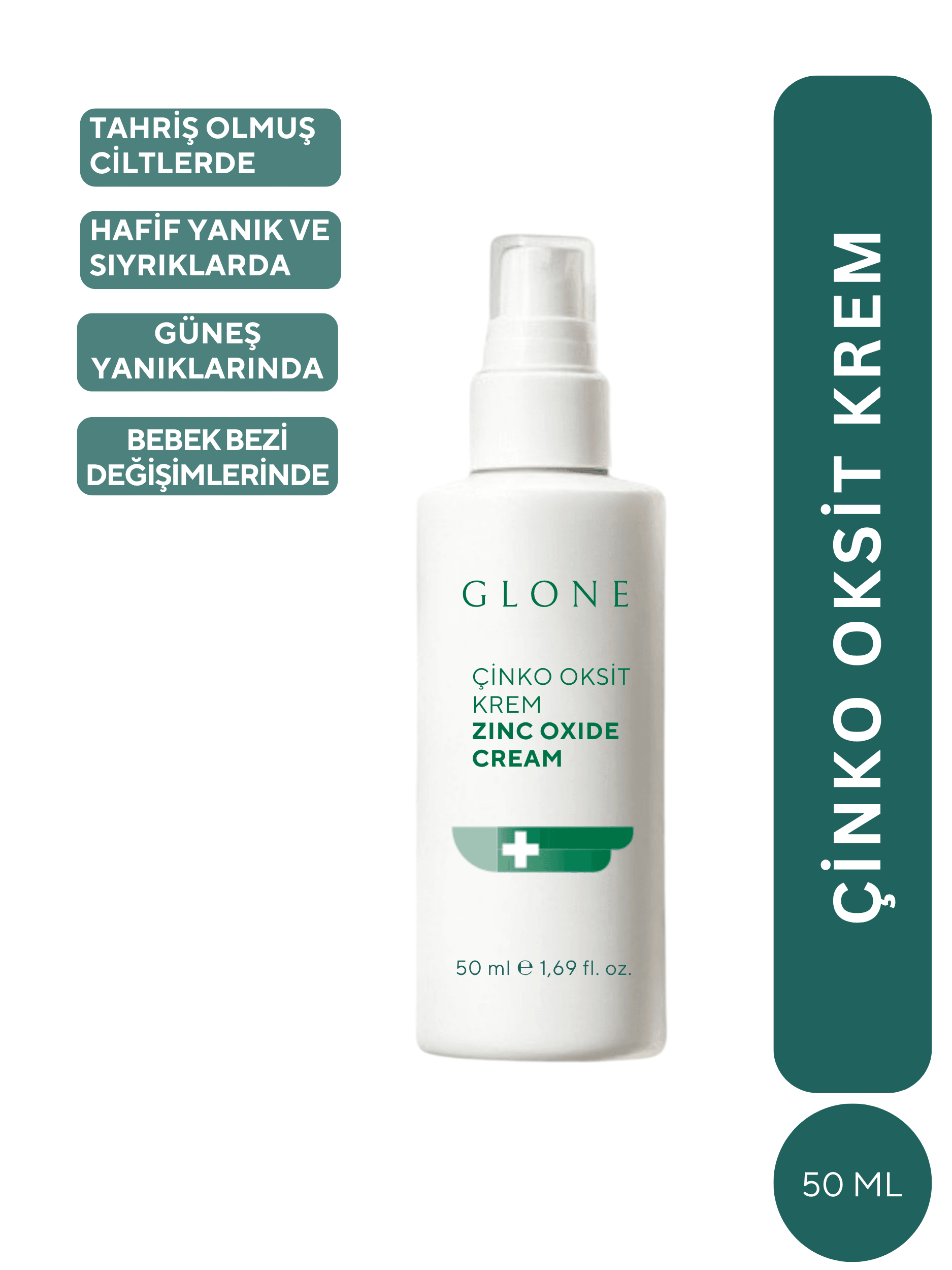 GLONE Çinko Oksit Krem | Panthenol, Lanolin & Allantoin İçeren Hassas Cilt ve Pişik Önleyici Krem | Doğal Bariyer Koruma & Nemlendirme