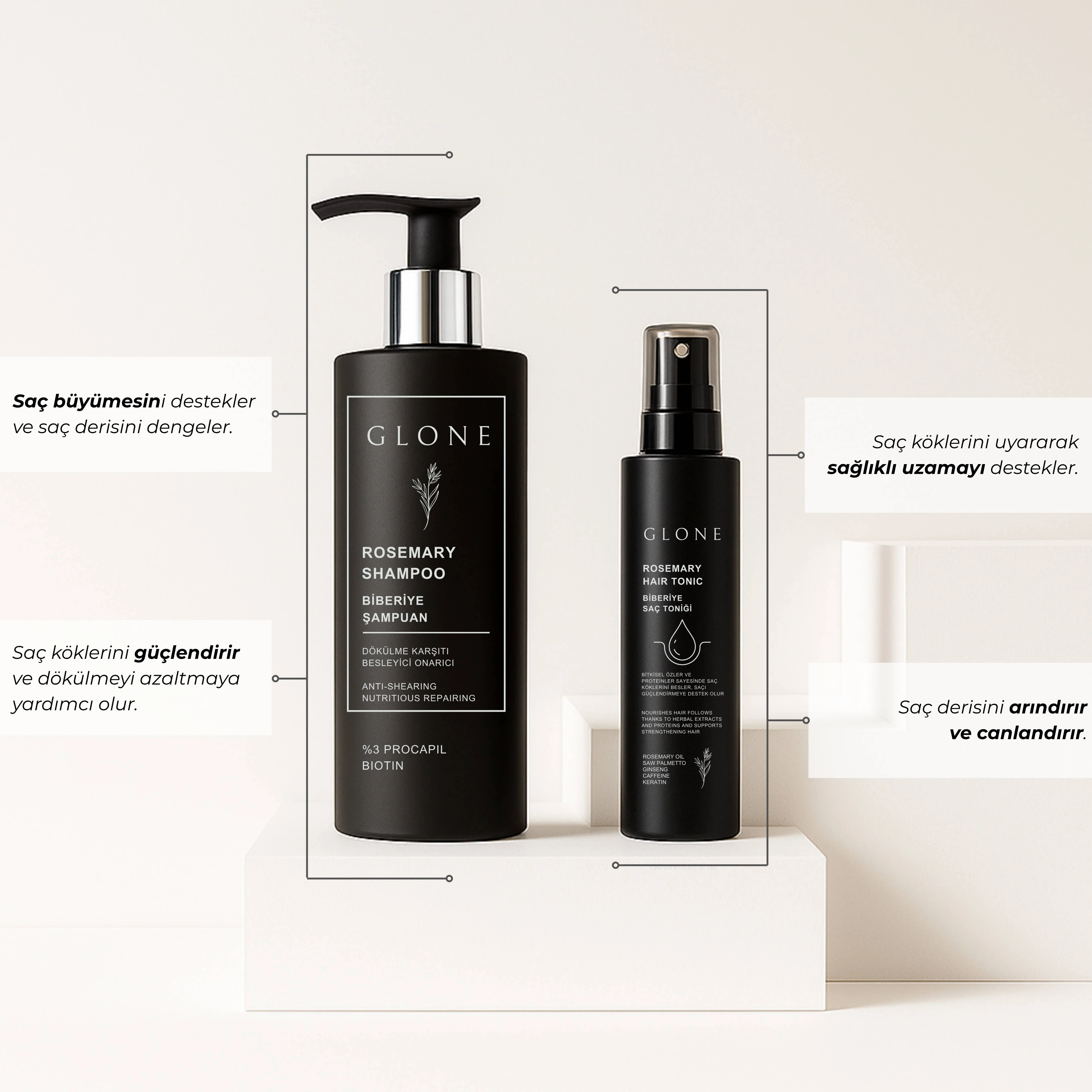 2 Aşamalı Kök Canlandırma Seti | Biberiye Şampuanı + Biberiye Saç Toniği