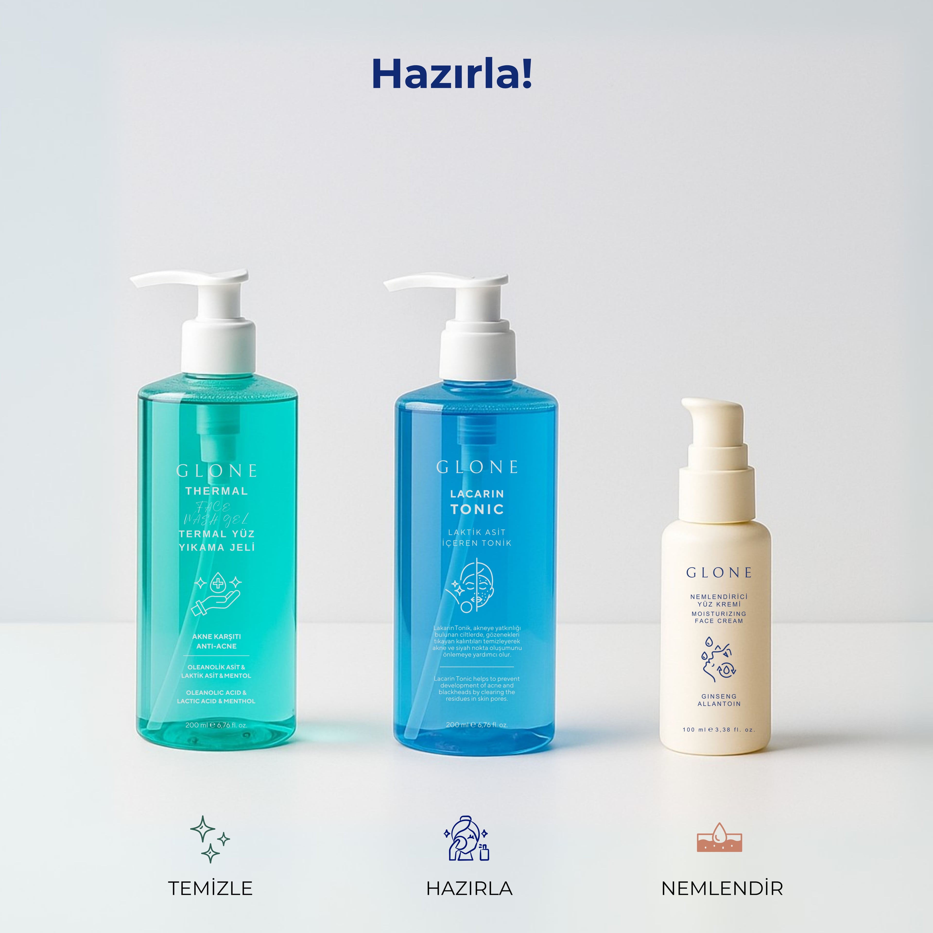 GLONE Termal Yüz Yıkama Jeli 200ml | Laktik Asit, Mentol & Çay Ağacı Yağı İçeren Derinlemesine Arındırıcı Jel | Tüm Cilt Tipleri İçin Ferahlık ve Gözenek Temizliği