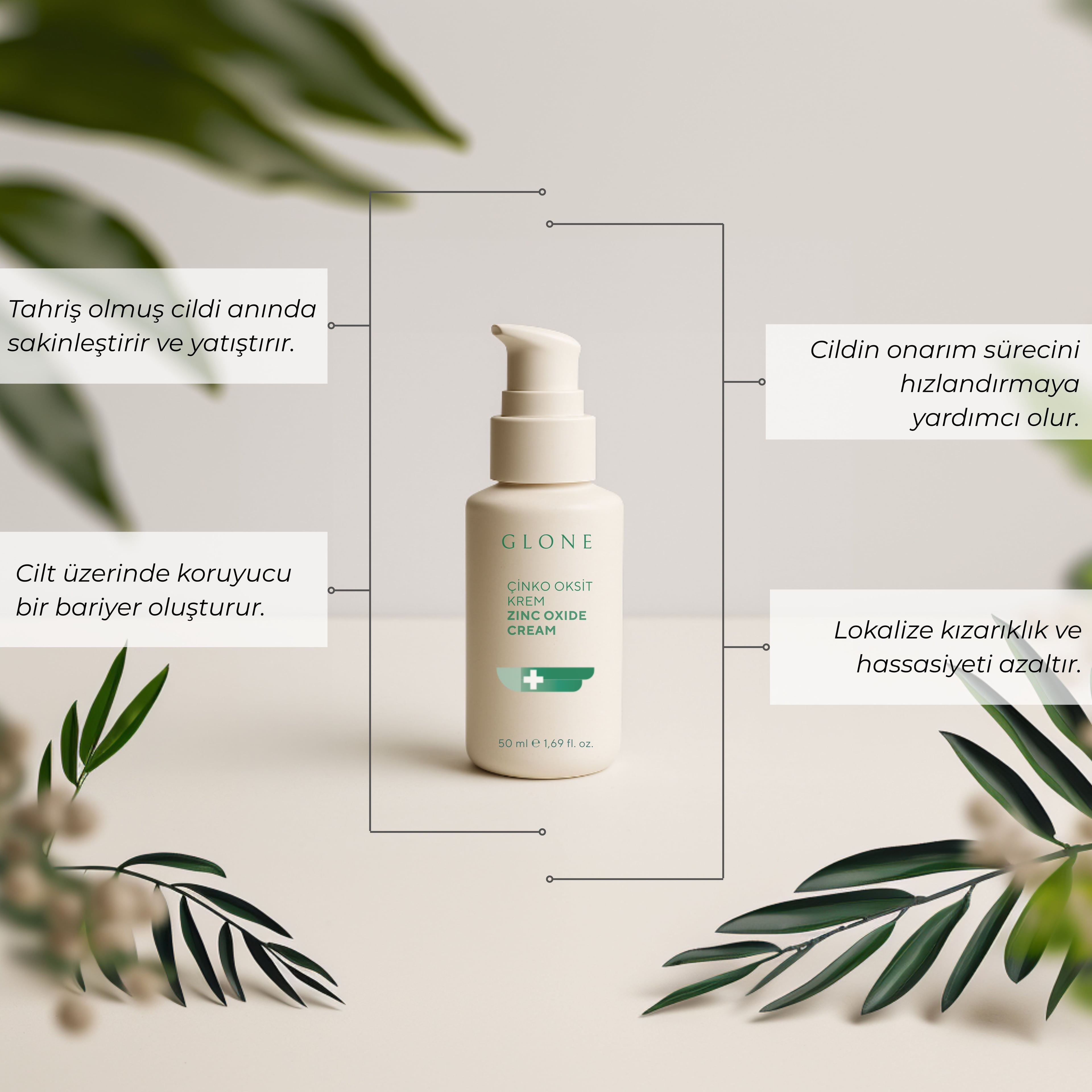 GLONE Çinko Oksit Krem | Panthenol, Lanolin & Allantoin İçeren Hassas Cilt ve Pişik Önleyici Krem | Doğal Bariyer Koruma & Nemlendirme