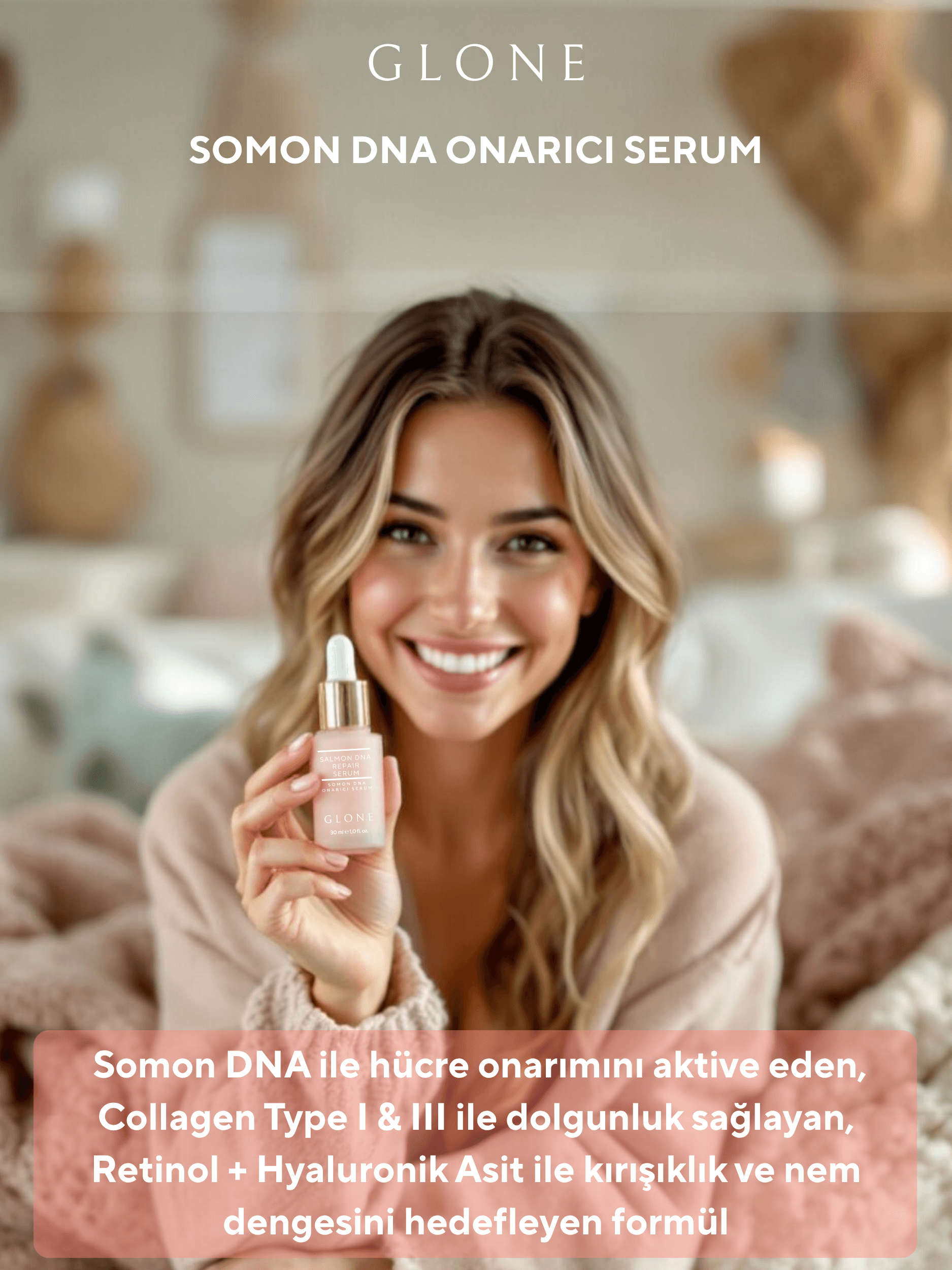 GLONE Somon DNA Onarıcı Serum 30ml | Somon DNA, Collagen & Hyaluronik Asit İçeren Anti-Aging Serum | Kırışıklık Onarımı ve Cilt Yenileme