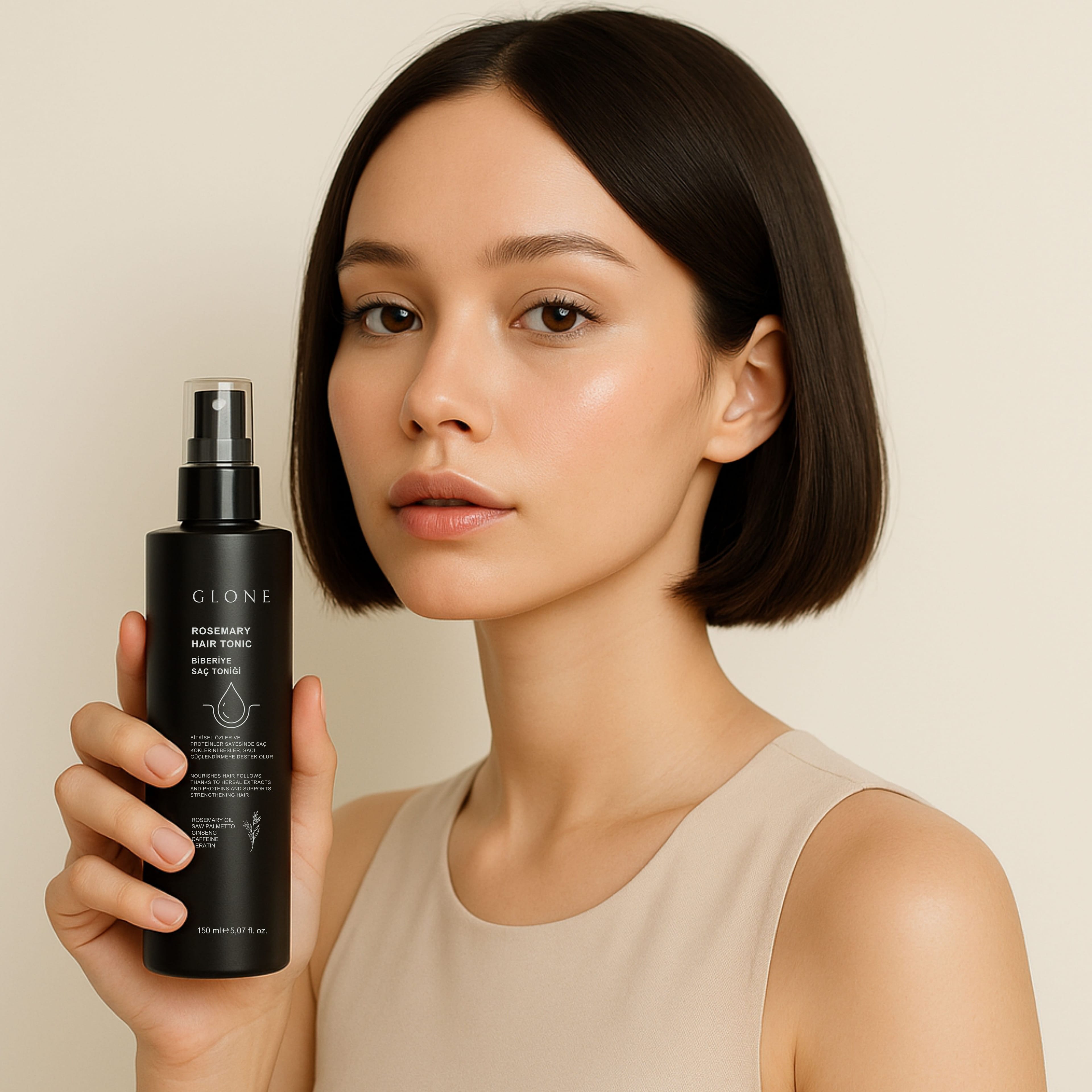 GLONE Biberiye Saç Toniği 150ml | Biberiye Yağı, Keratin & Kafein İçeren Saç Dökülmesi Karşıtı Tonik | Ginseng ve Cüce Palmiye ile Saç Uzatma & Güçlendirme