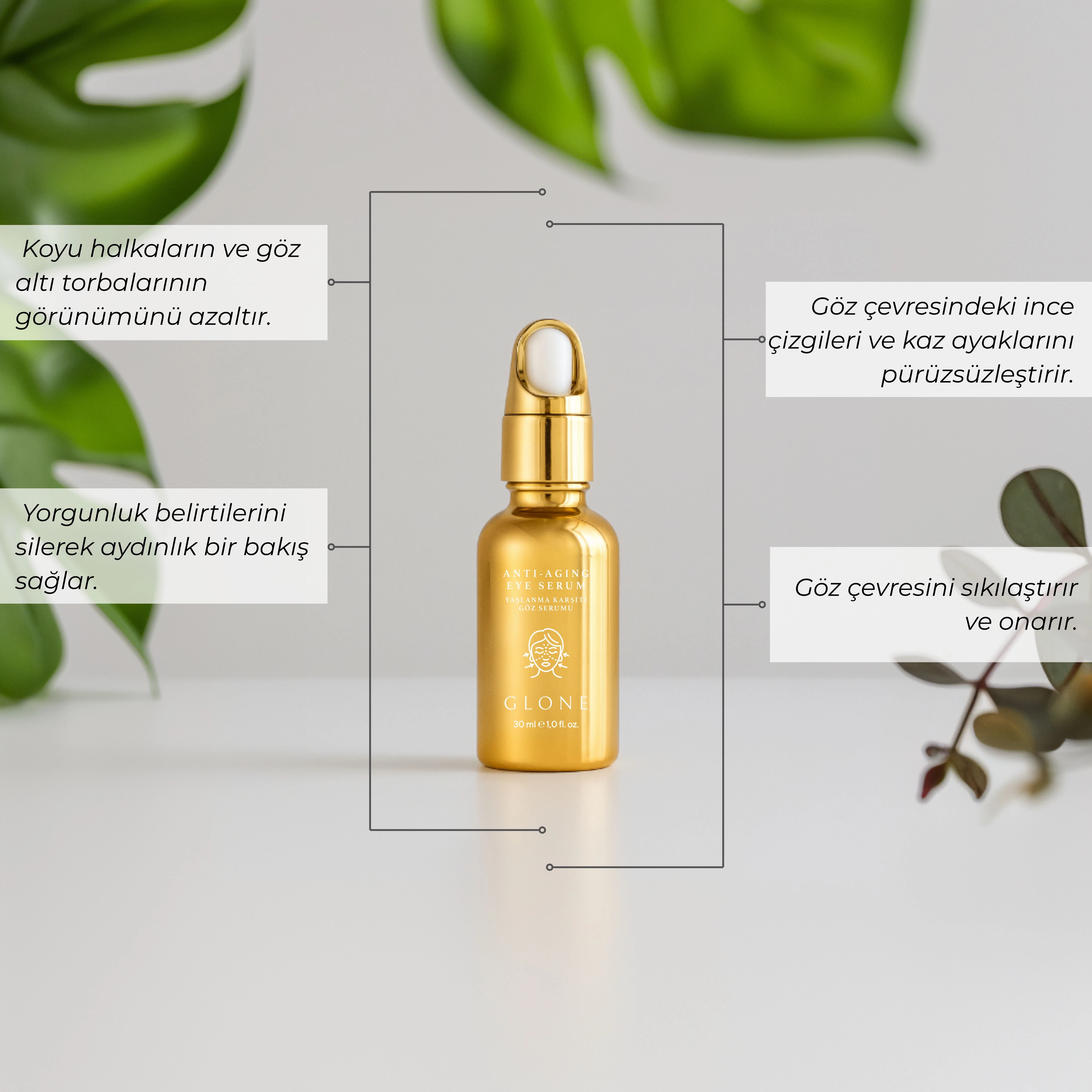 Yoğun Anti Aging Göz Serumu 30ml | Kollajen I+III & Glutatyon & Somon DNA İle Anında Etki 