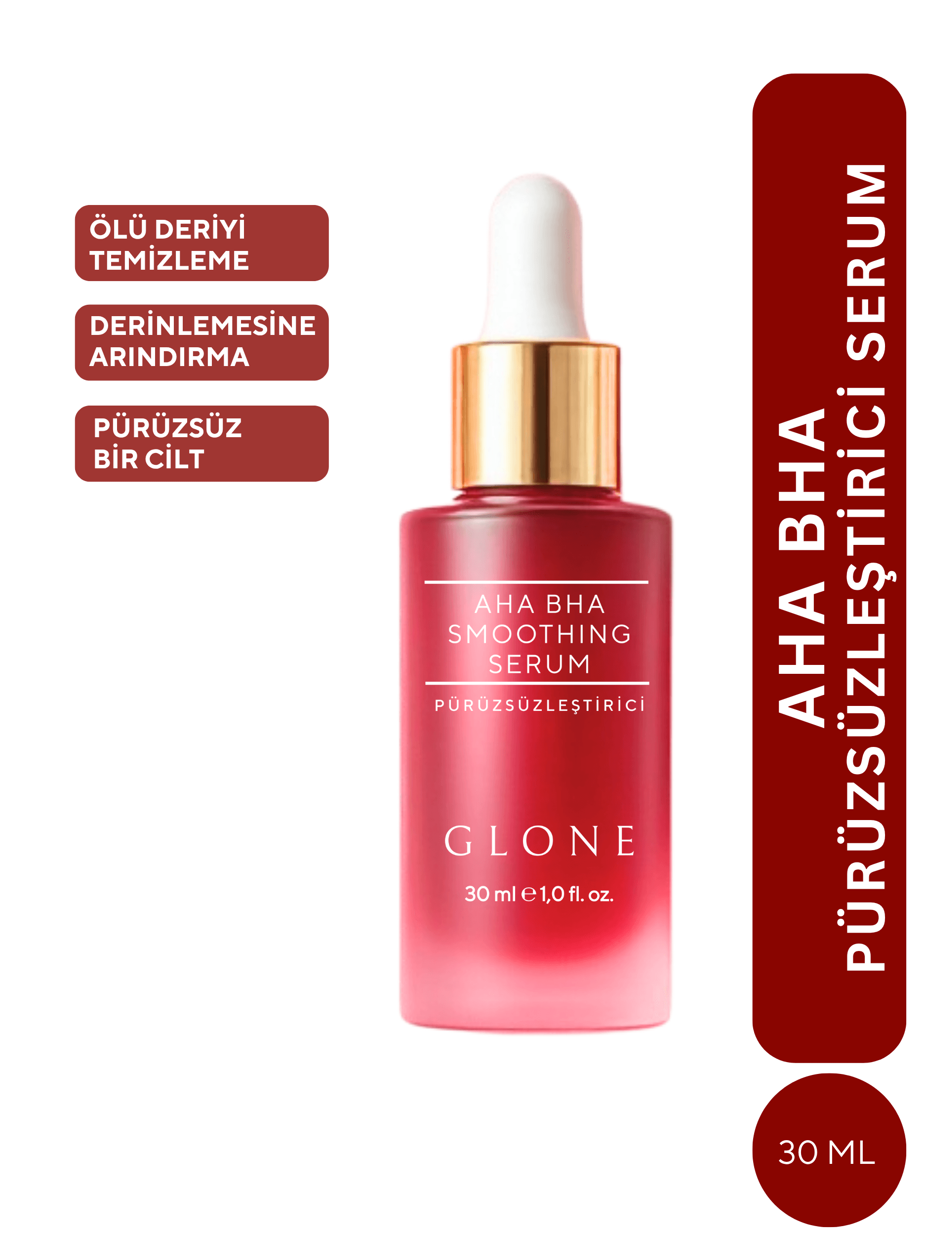 GLONE AHA BHA Pürüzsüzleştirici Serum 30ml | Hyaluronik Asit, Glycolic Acid & Centella Asiatica İçeren Peeling Serum | Cilt Yenileme ve Parlaklık