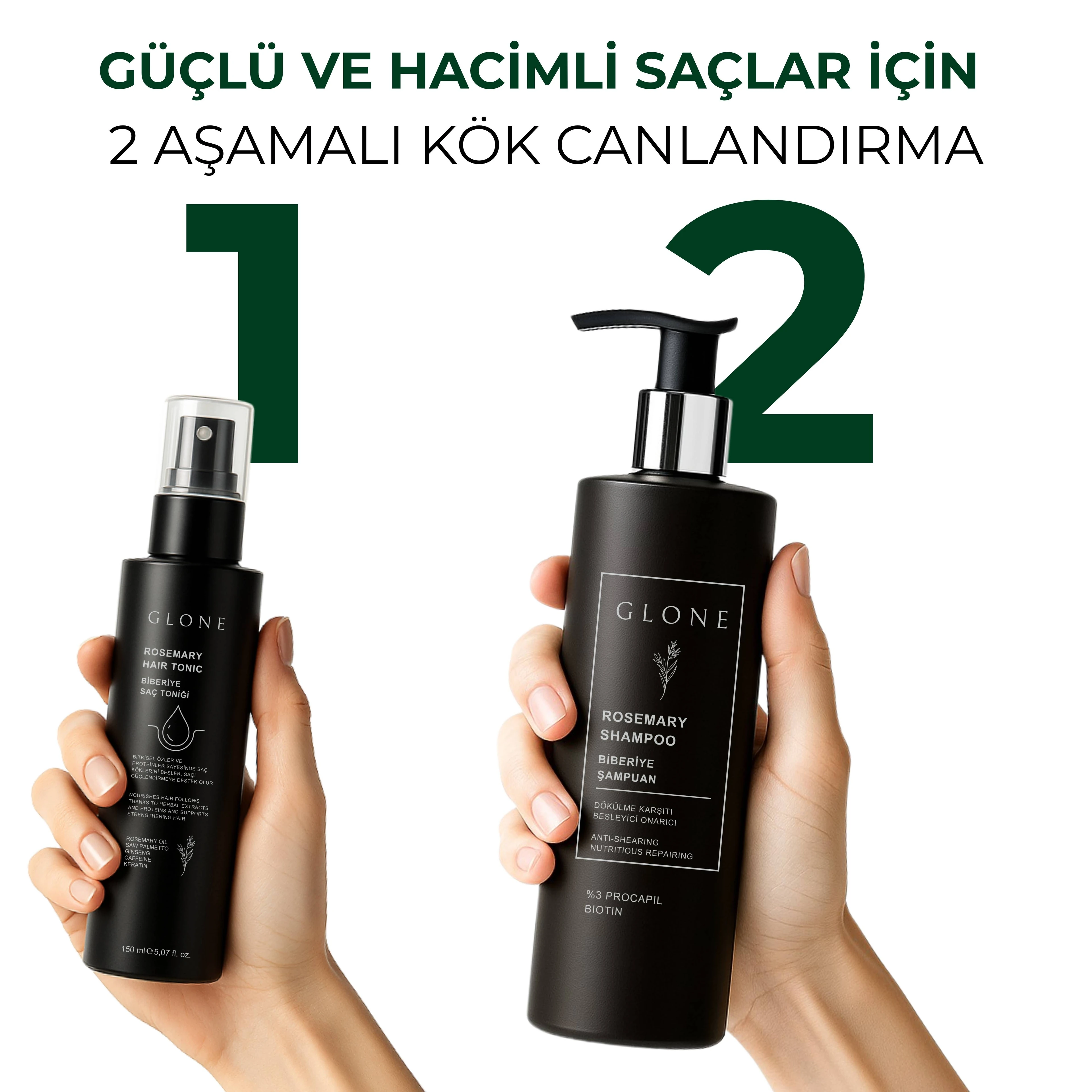 2 Aşamalı Kök Canlandırma Seti | Biberiye Şampuanı + Biberiye Saç Toniği