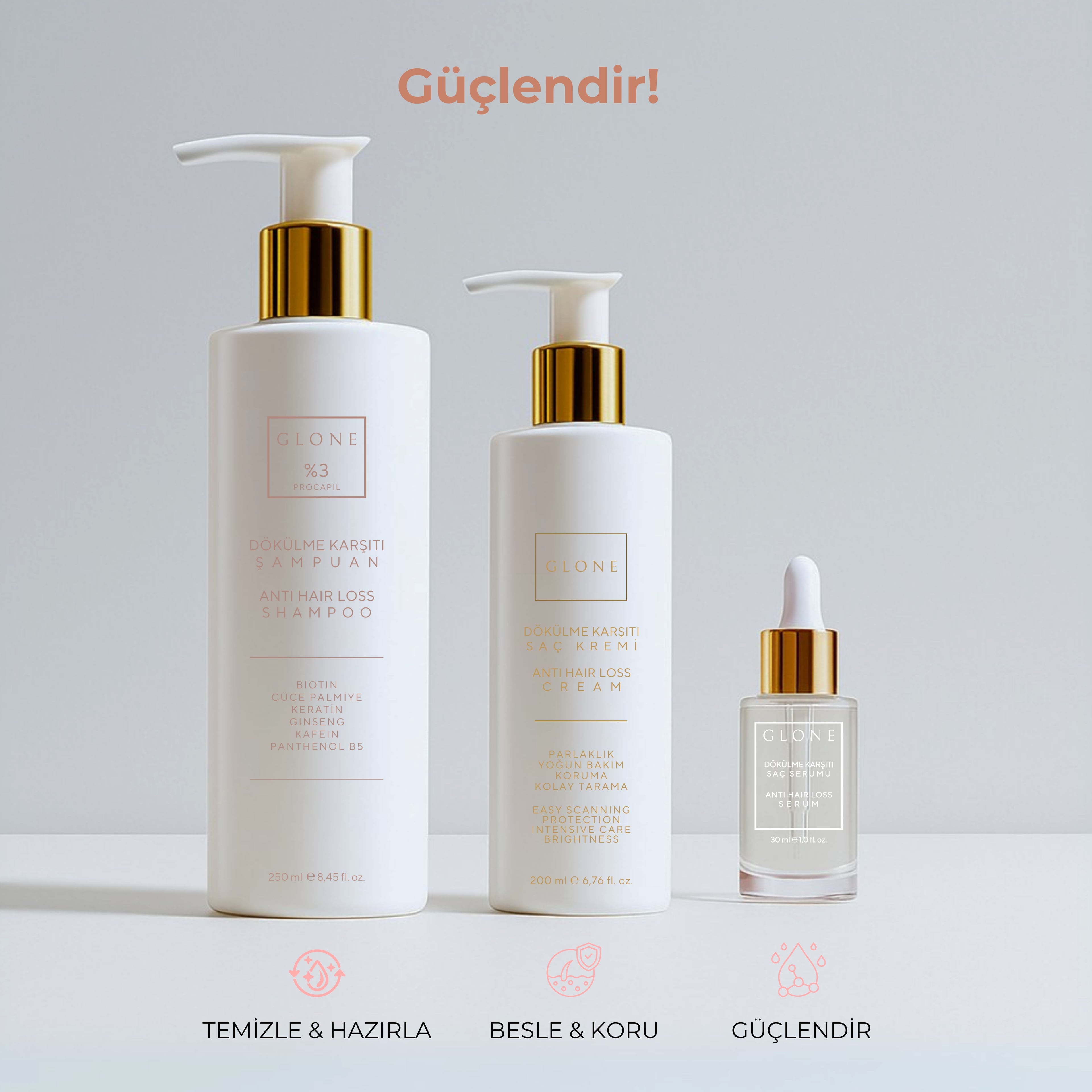 GLONE Dökülme Karşıtı Saç Kremi | Panthenol, Tocopherol & Behentrimonium Chloride İçerik - Saç Dökülmesini Önleyici, Yoğun Nemlendirme ve Onarıcı Bakım 200 ml