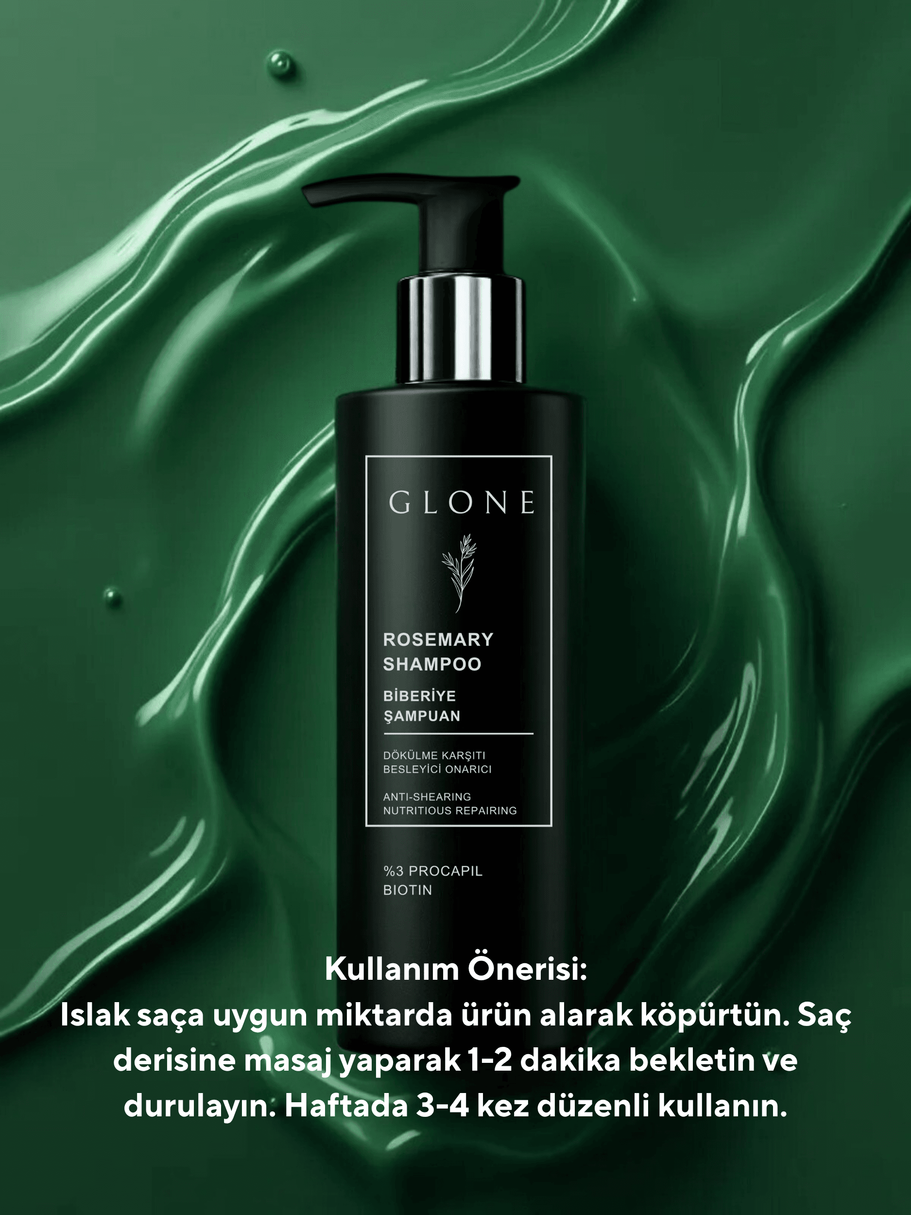 GLONE Biberiye Şampuan 250ml | %3 Procapil + Biotin İçeren Saç Dökülmesi Karşıtı & Güçlendirici Şampuan | Bitkisel Formül ile Saç Uzatma ve Nem Dengesi
