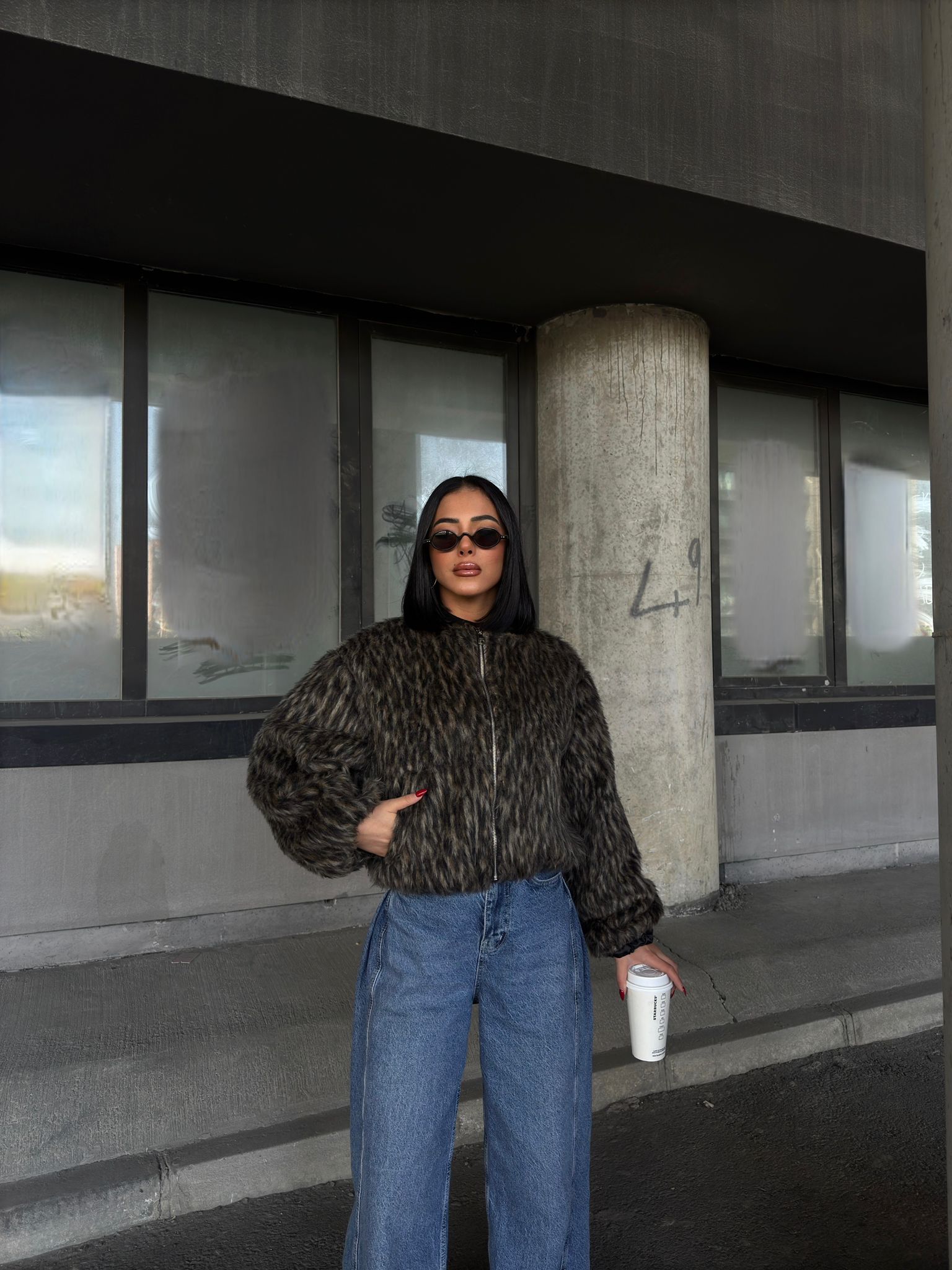 Leopar Desenli Astarlı Tüylü Fermuarlı Ceket