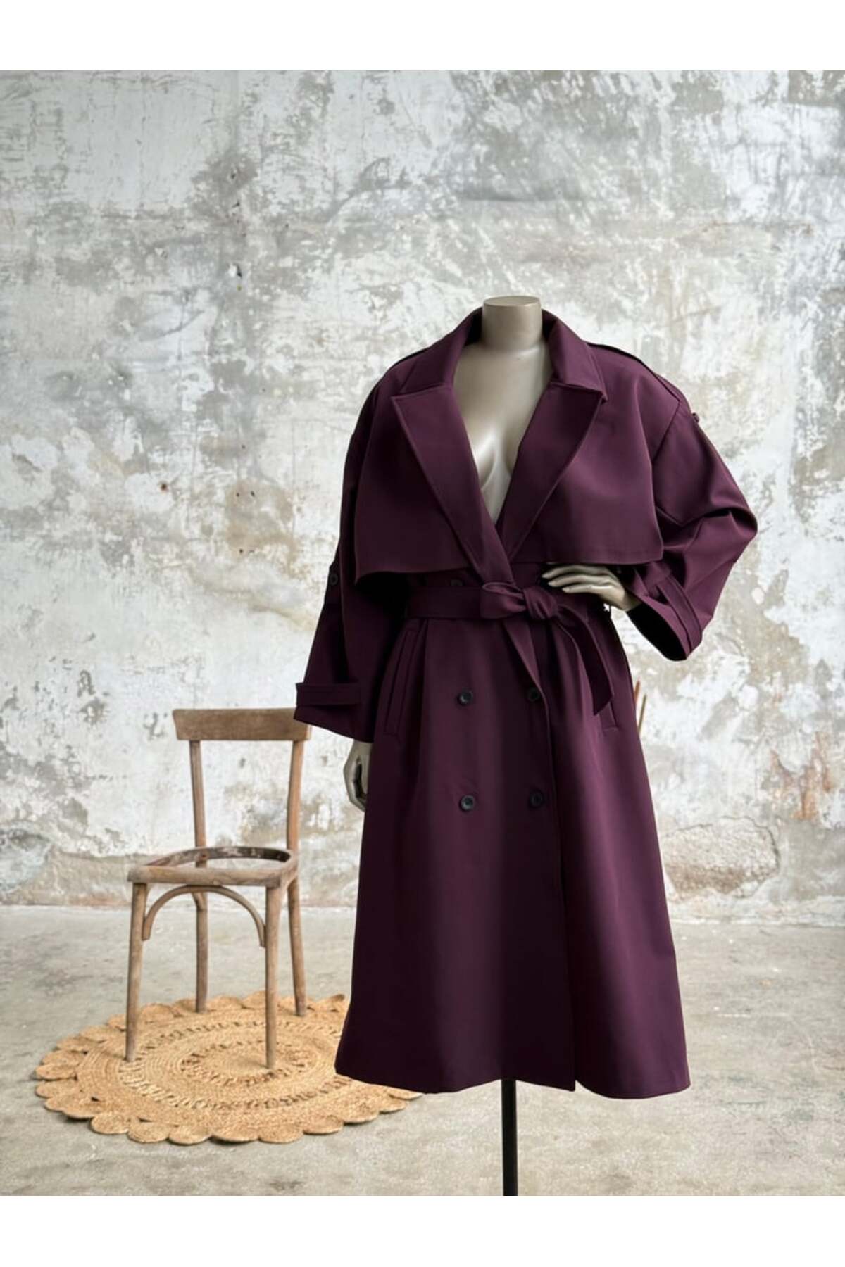 Karamel Tokalı Premium Oversize Trenç