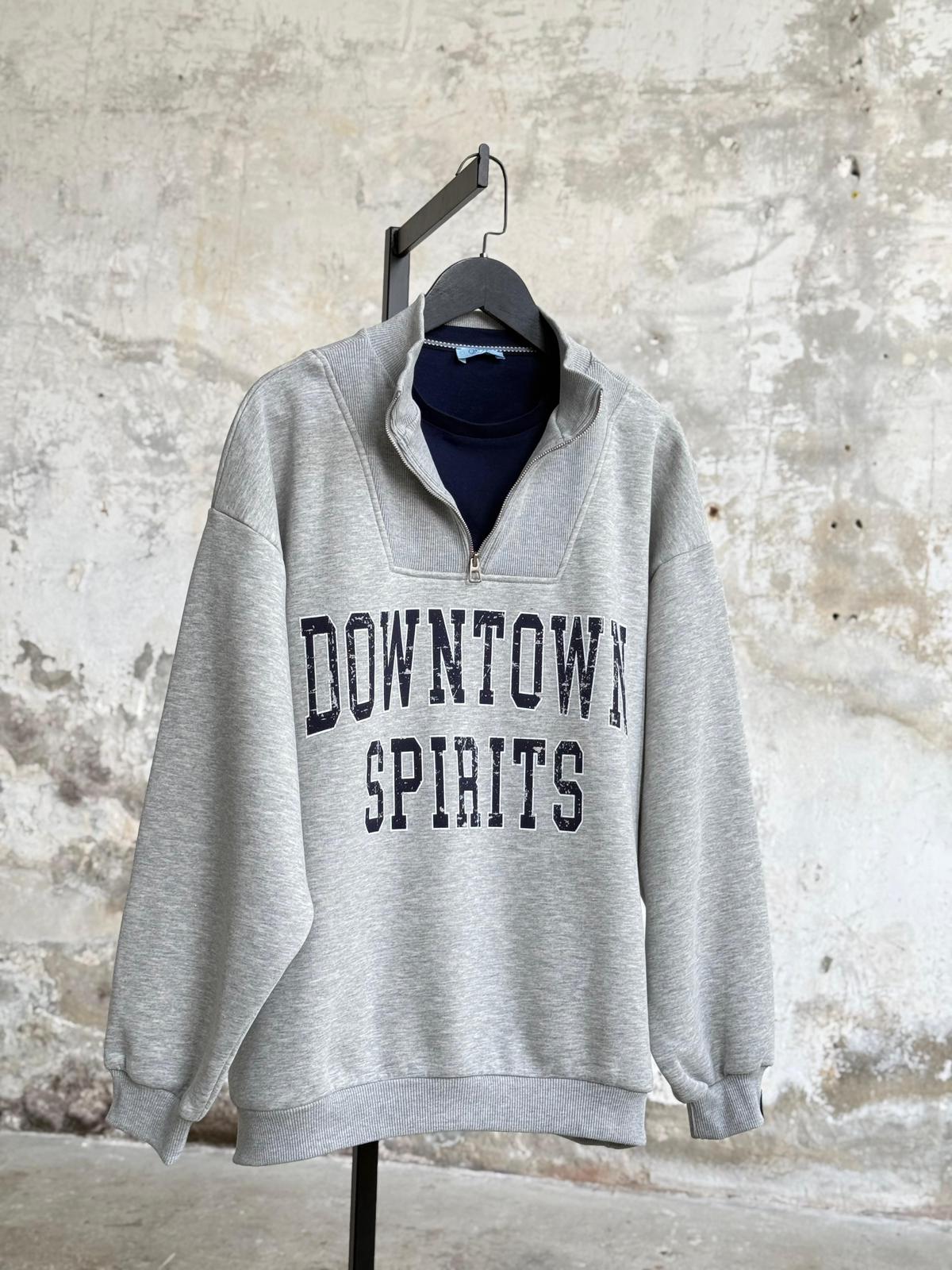 Tshirt Detaylı Yarım Fermuarlı Oversize Sweatshirt