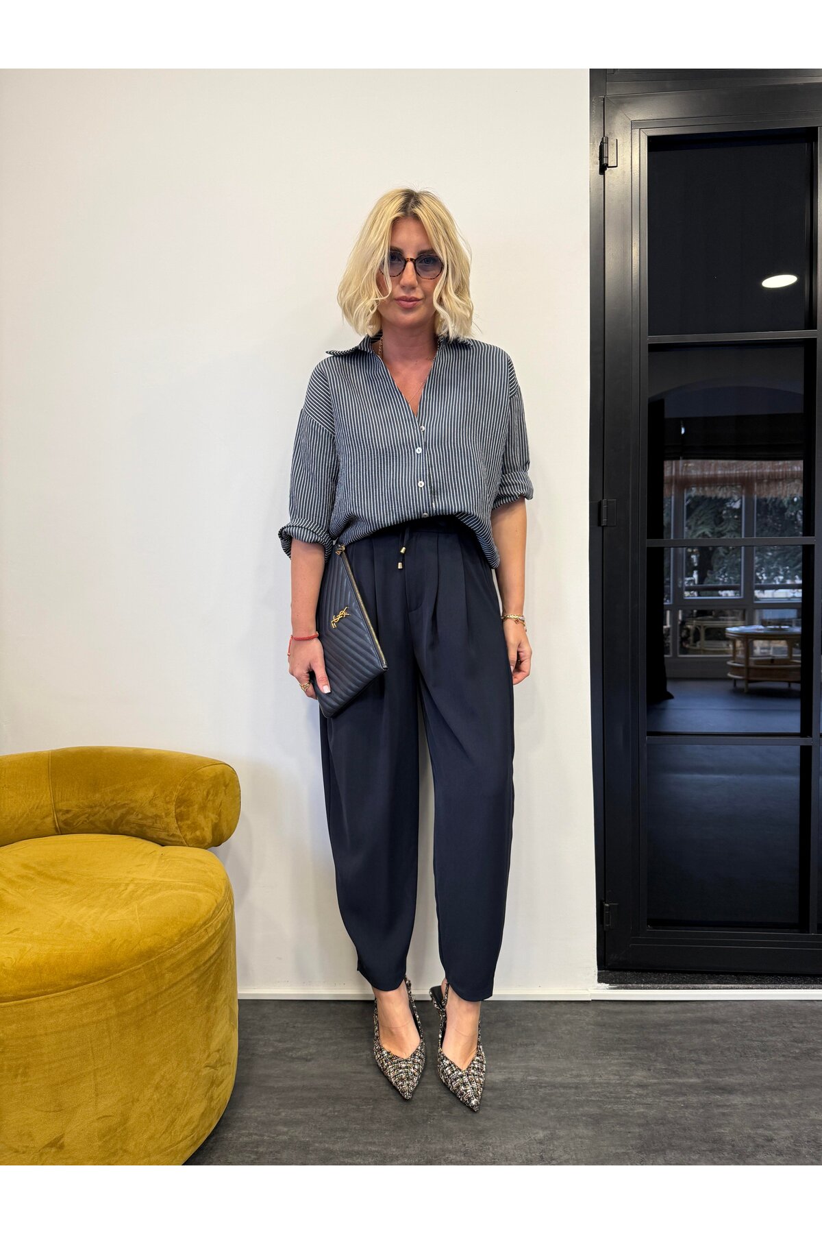 Kadın Beli Lastikli Lacivert Jogger Tiril Pantolon