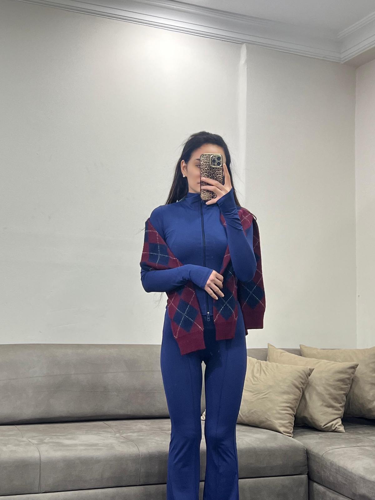 Kadın Sandy Kumaş Taytlı Fermuarlı Sweatshirt Takım