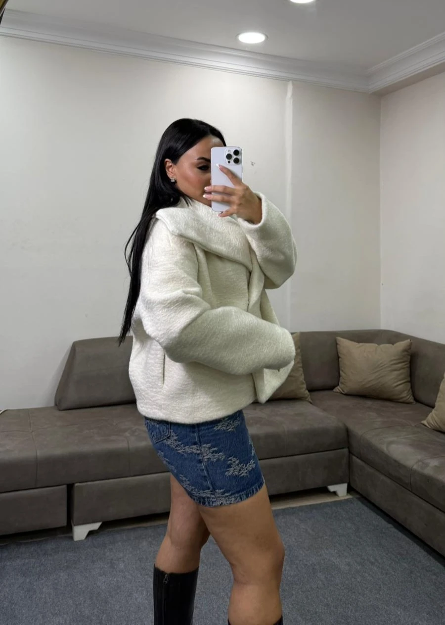 Kadın Kruvaze Şal Yaka Premium Kaşe Ceket/Mont