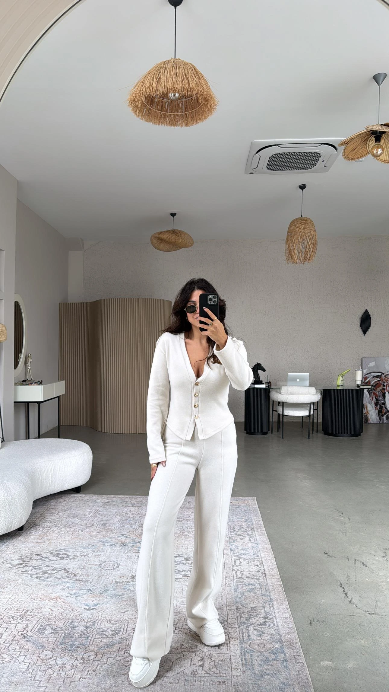 Zra Model Selanik Kumaş Triko Hırka Pantolon Takım - krem