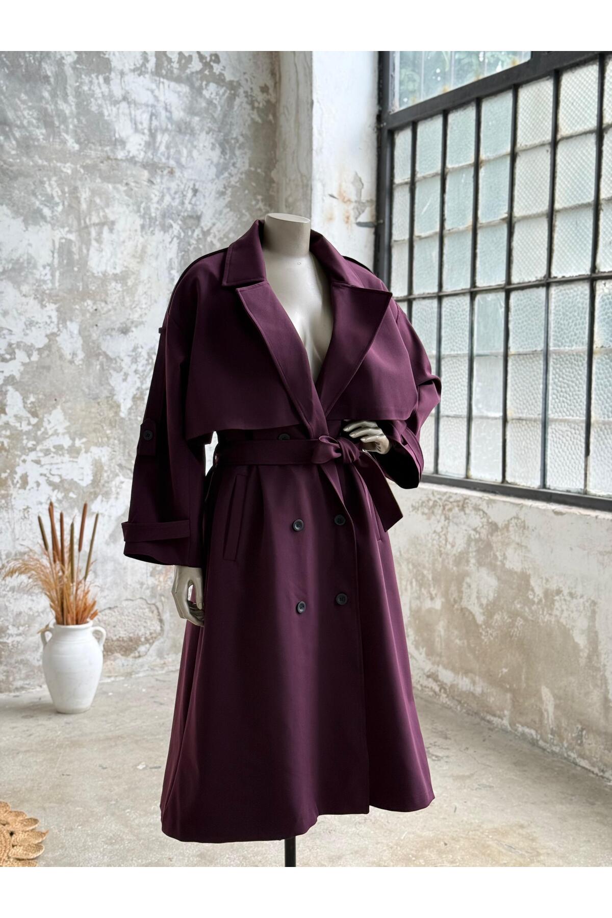 Karamel Tokalı Premium Oversize Trenç