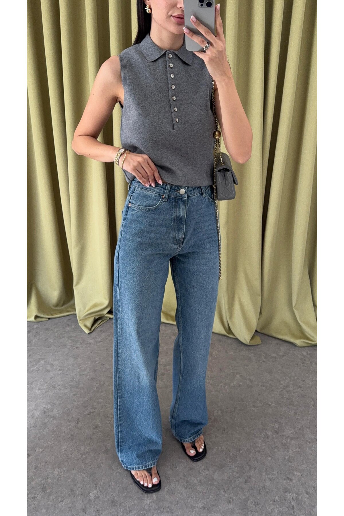 Kadın Mavi Yüksek Bel Straight Jean