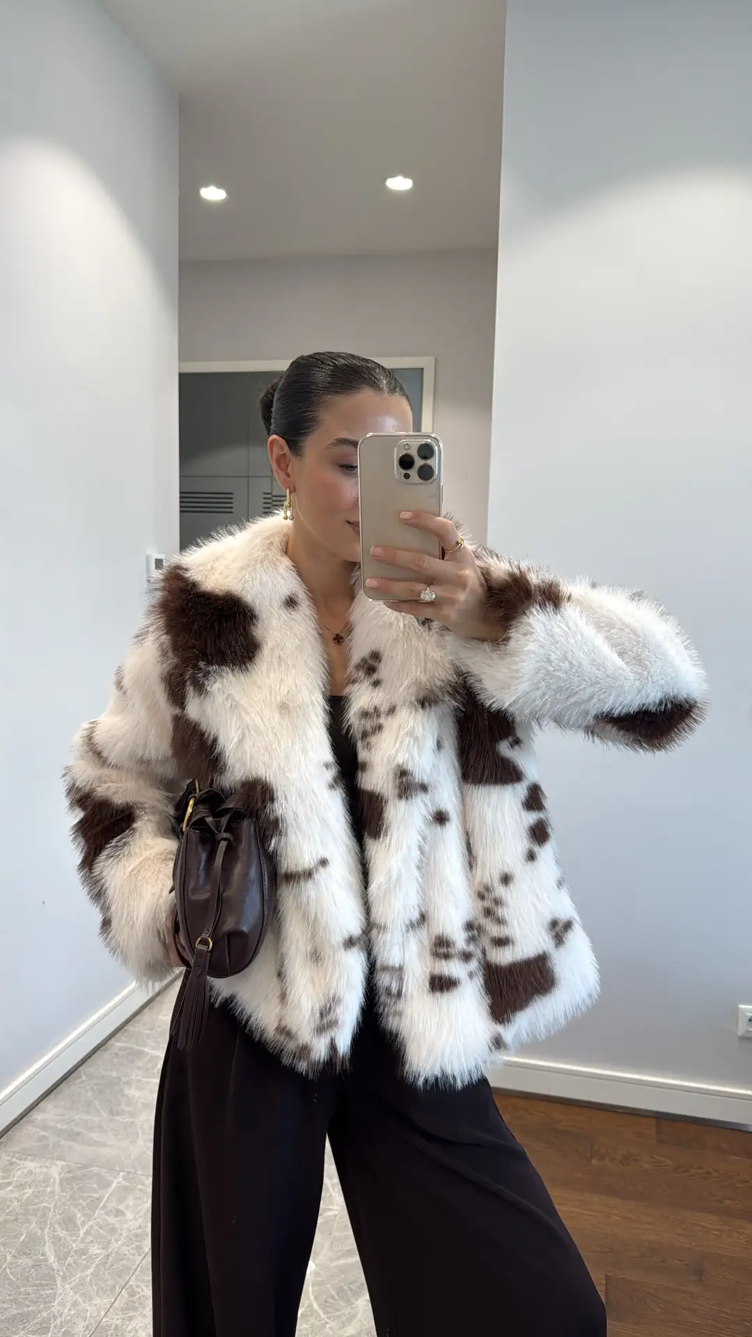 Kadın Desenli Viral Kürk - kahverengi