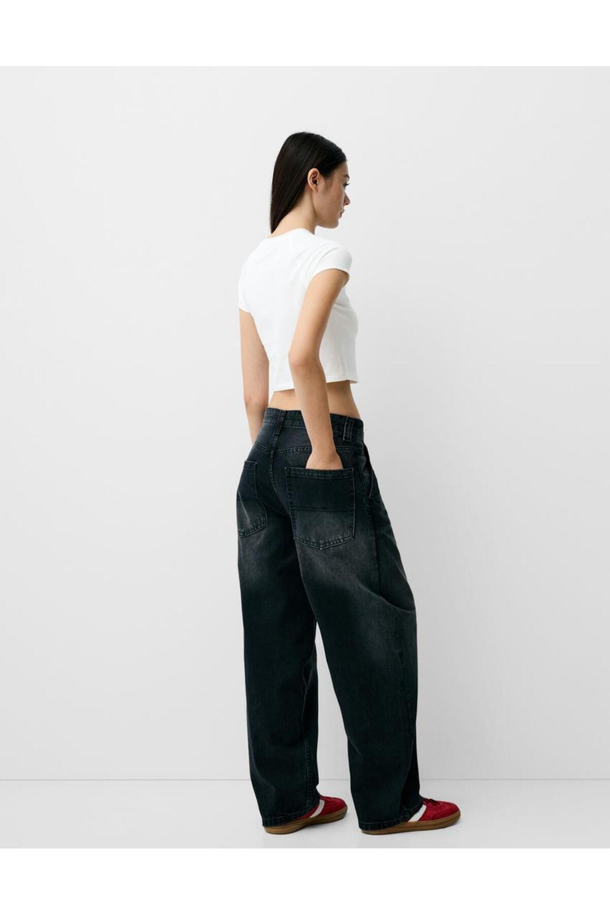 Baskılı reglan kısa kollu crop tişört