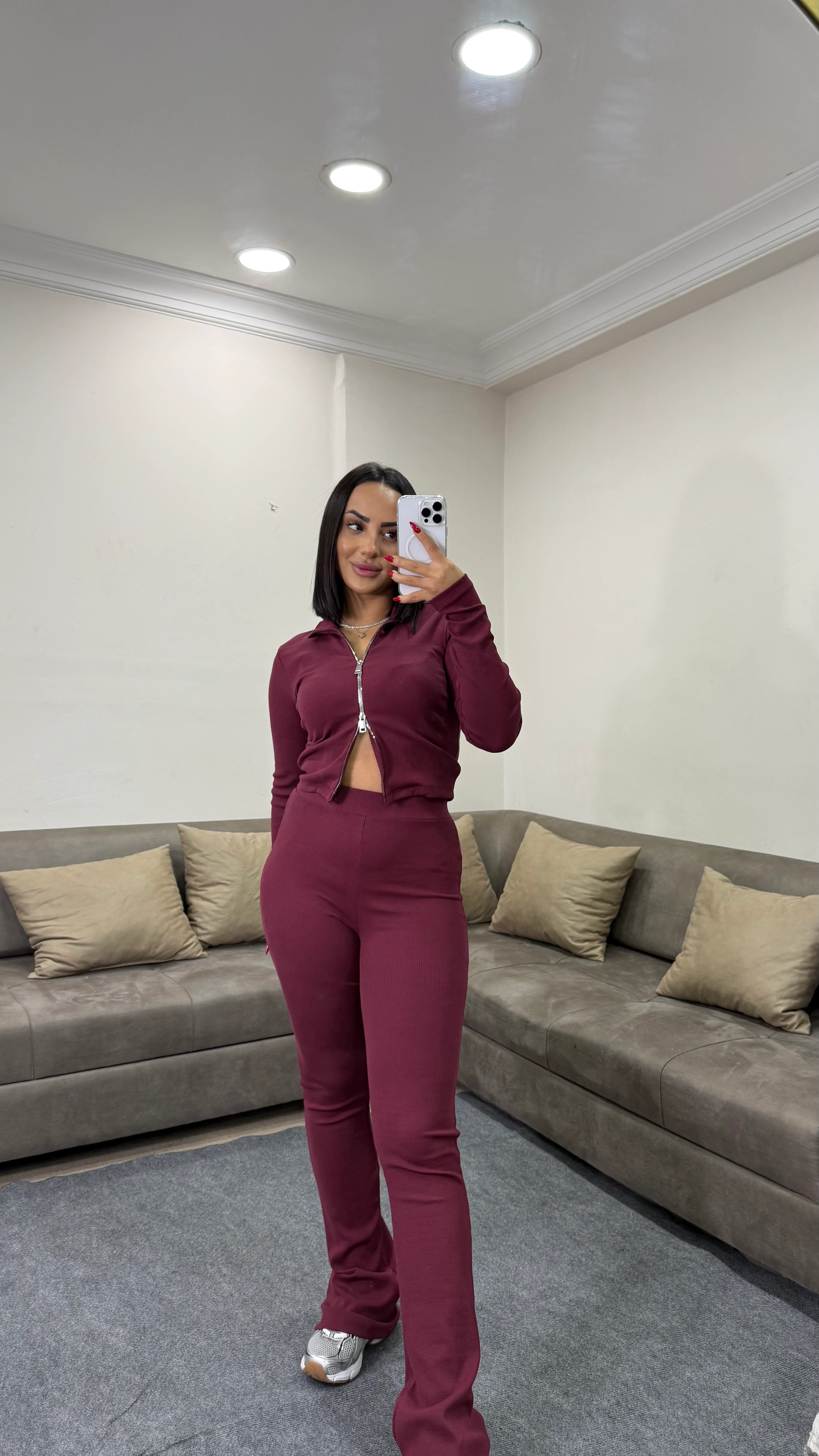 Lost Fermuarlı Sweatshirt Tayt Takım - bordo