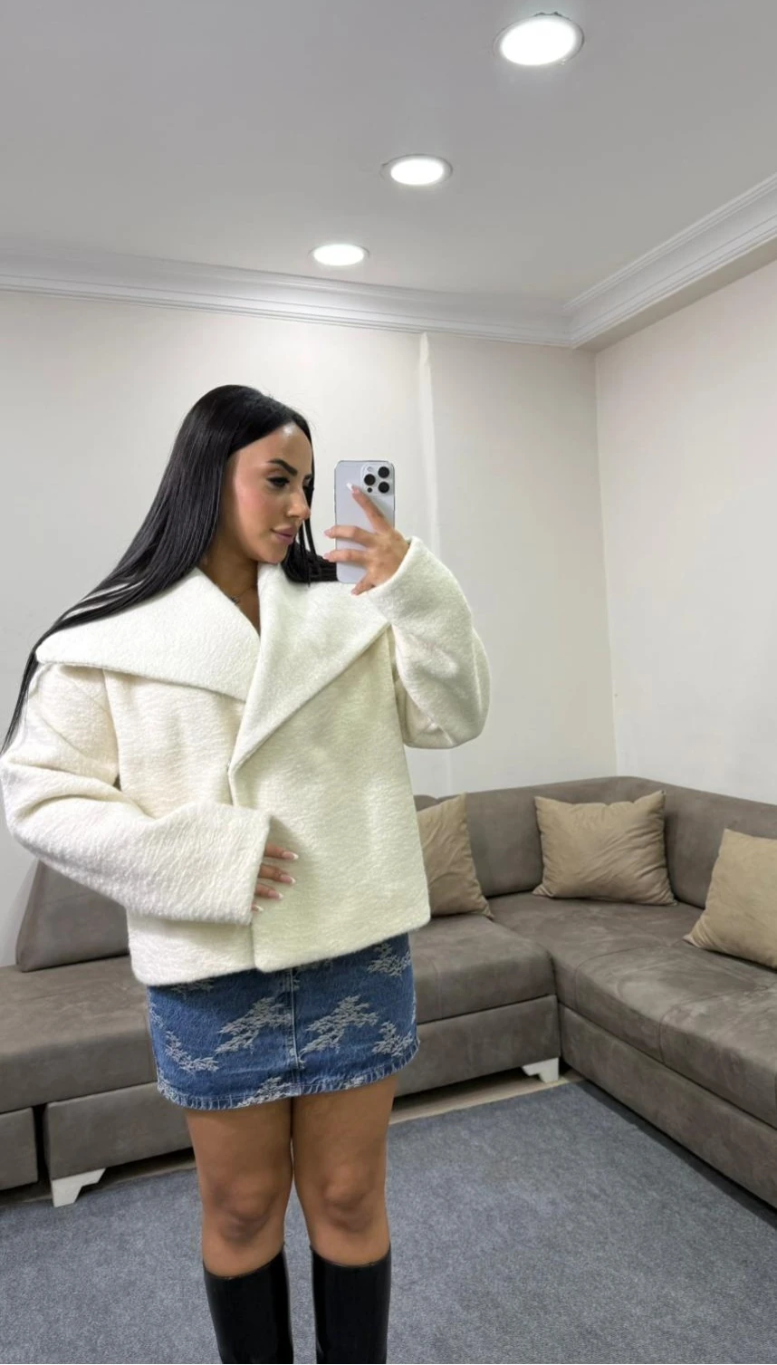 Kadın Kruvaze Şal Yaka Premium Kaşe Ceket/Mont