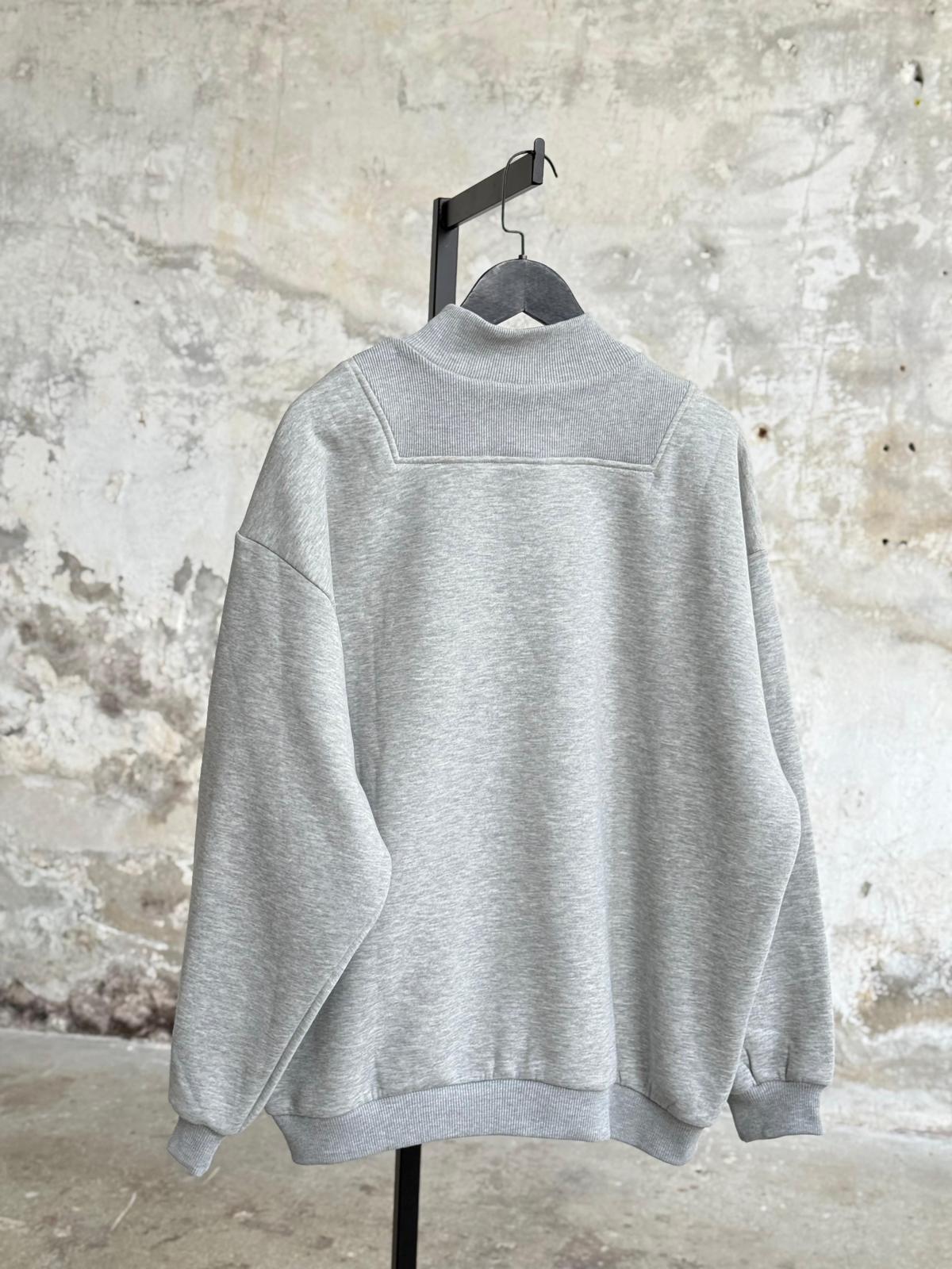 Tshirt Detaylı Yarım Fermuarlı Oversize Sweatshirt