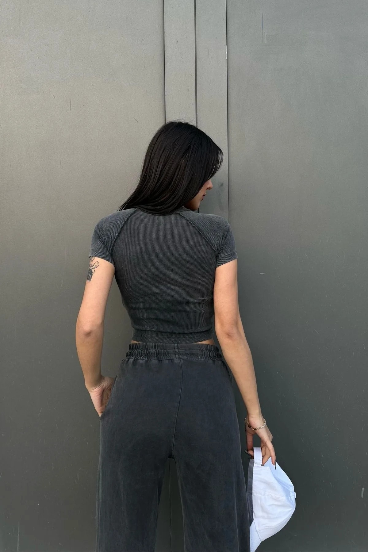 Kadın Yıkamalı Yıldız Baskılı Kaşkorse Crop T-Shirt