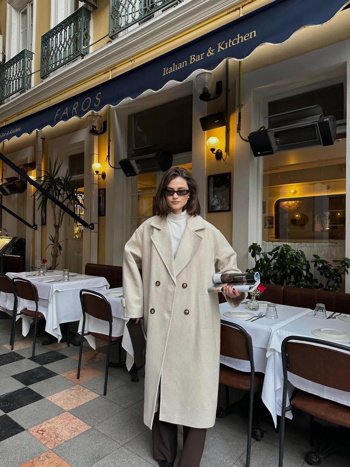 Premium Uzun Kaşe Kaban - bej