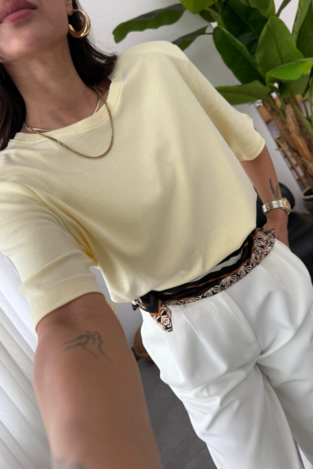 Kadın Premium Bisiklet yaka pamuklu basic tshirt