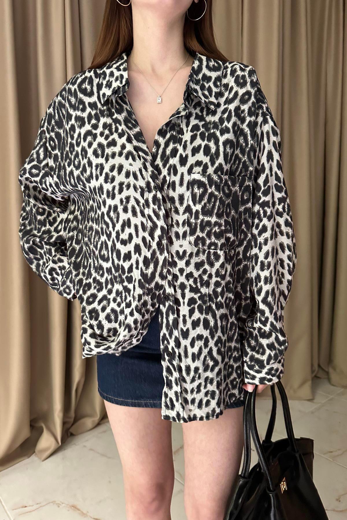 LEOPAR DESEN OVERSİZE GÖMLEK