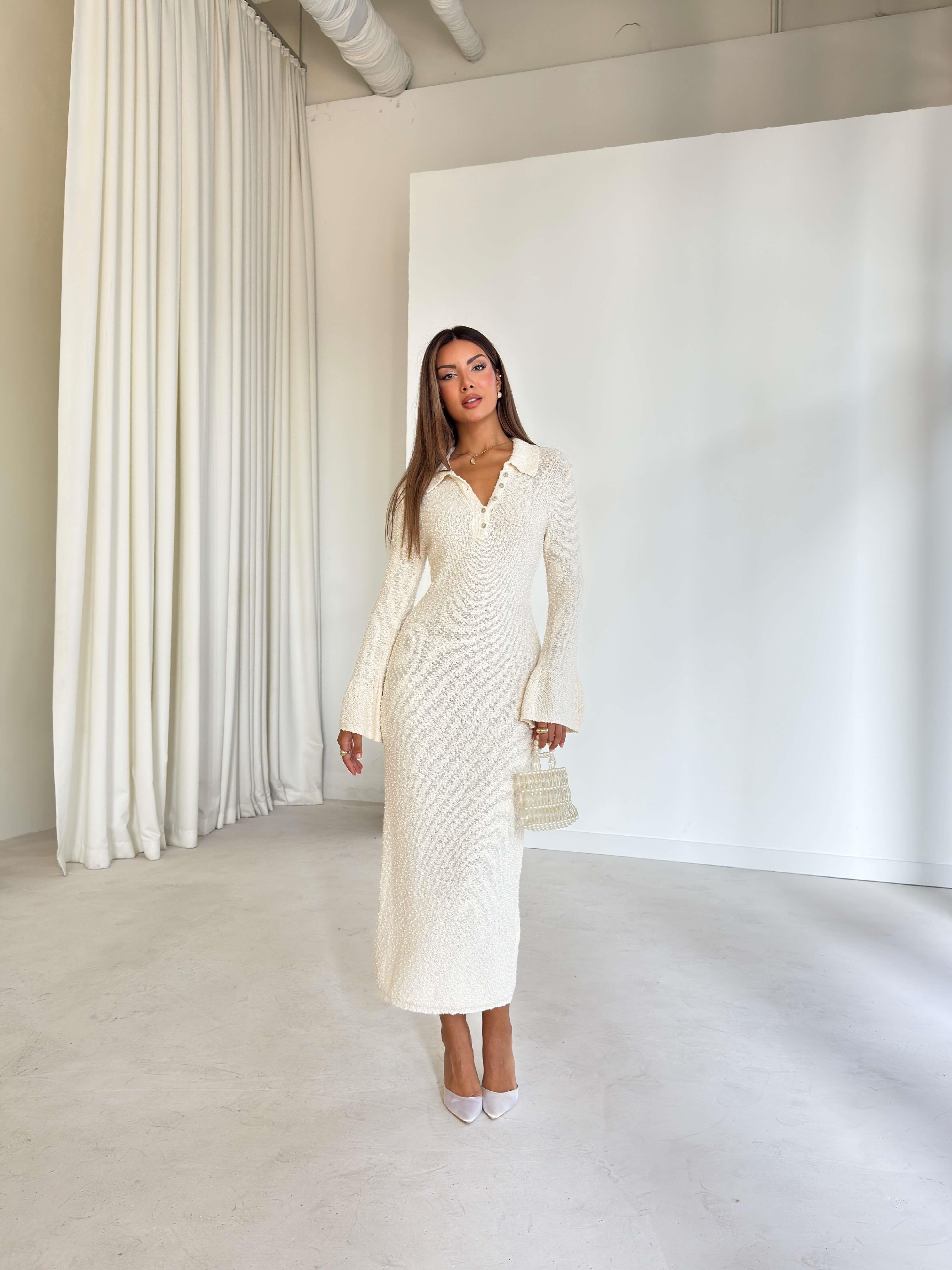 Düğme Detaylı Maxi Boy Lisa Taş Kadın Elbise