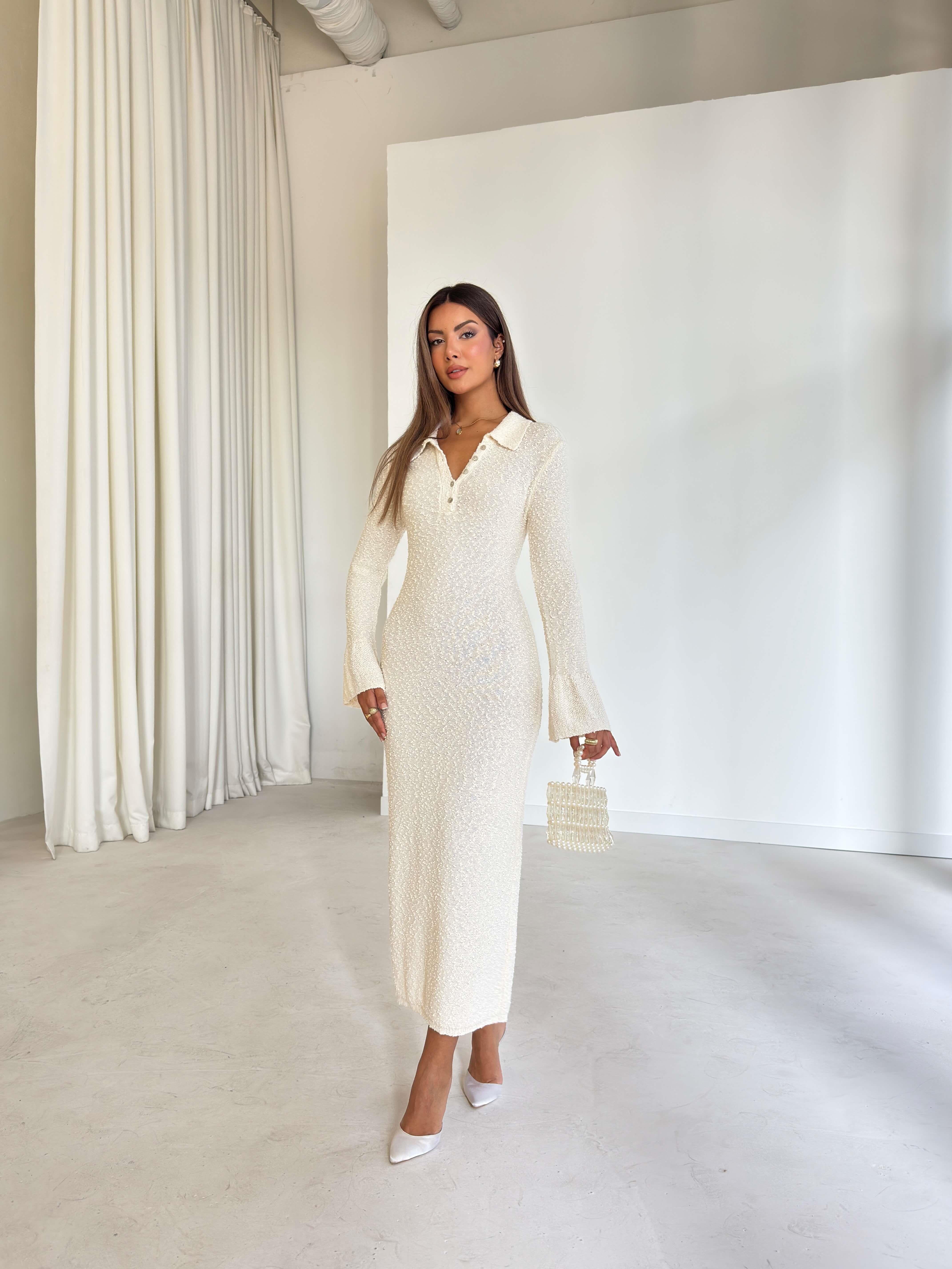 Düğme Detaylı Maxi Boy Lisa Taş Kadın Elbise